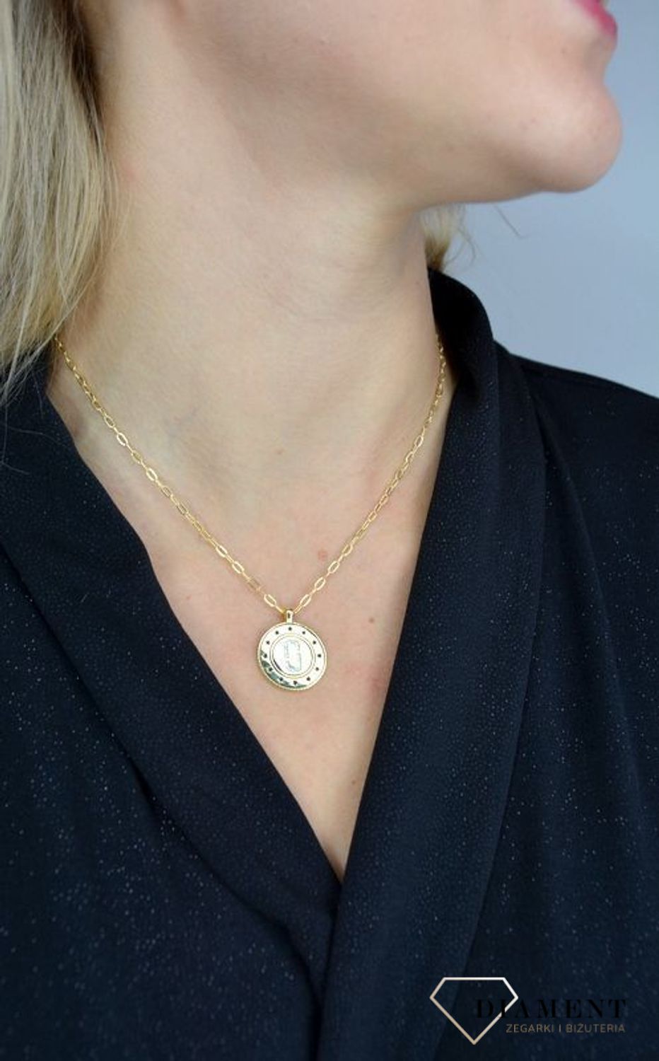 Łańcuszek srebrny pokryty złotem z ogniwek z zawieszką i gwiazdeczkami DIA-NSZ-1298-925.jpg