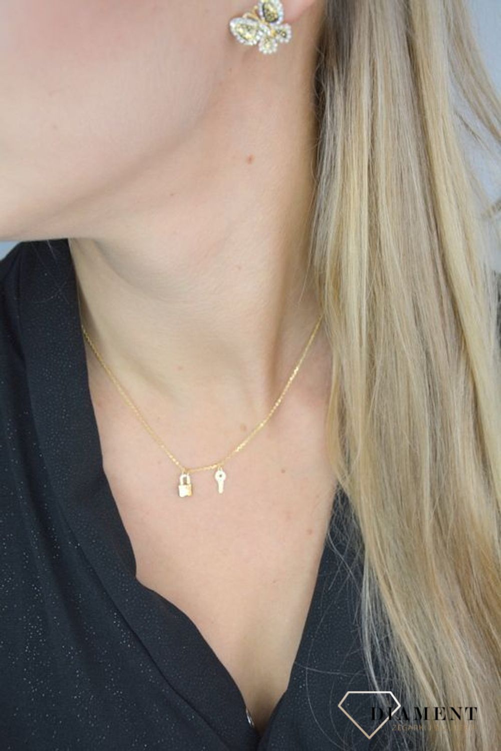 Naszyjnik srebrny pokryty złotem 'Kłódka z kluczykiem' DIA-NSZ-1306-925.jpg