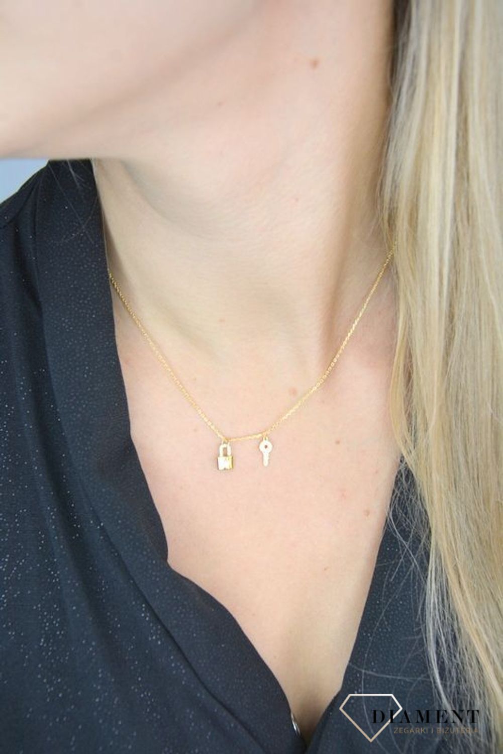 Naszyjnik srebrny pokryty złotem 'Kłódka z kluczykiem' DIA-NSZ-1306-925.jpg