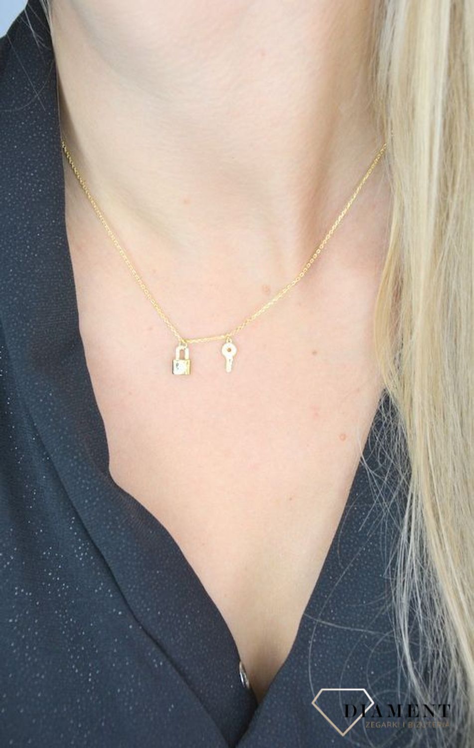 Naszyjnik srebrny pokryty złotem 'Kłódka z kluczykiem' DIA-NSZ-1306-925.jpg
