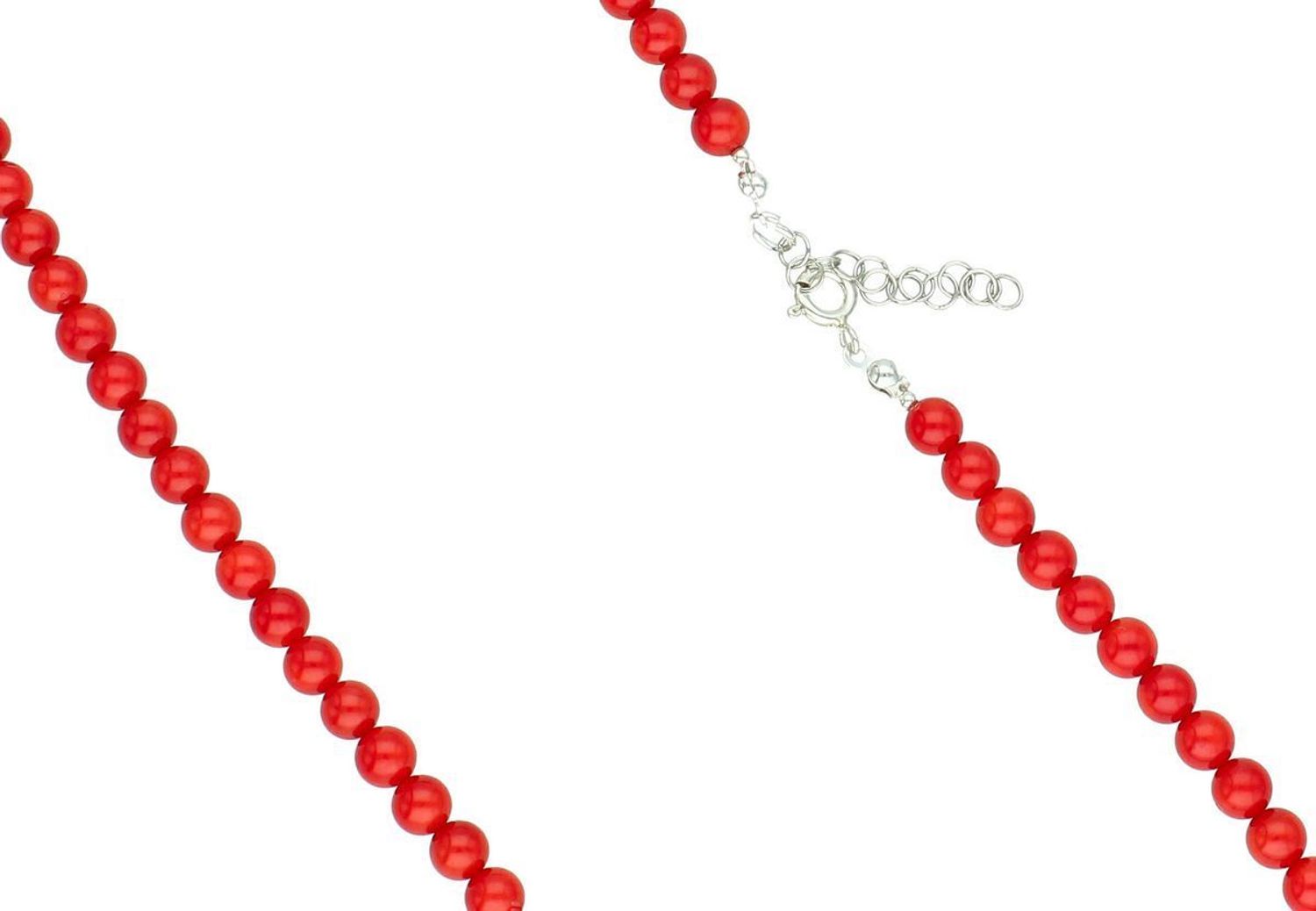 Naszyjnik damski z naturalnego koralu i srebra próby 925 DIA-NSZ-13112-925. Długość 45–49 cm, korale 5 mm, zapięcie na karabińczyk. Elegancja i naturalne piękno w jednym.1.jpg