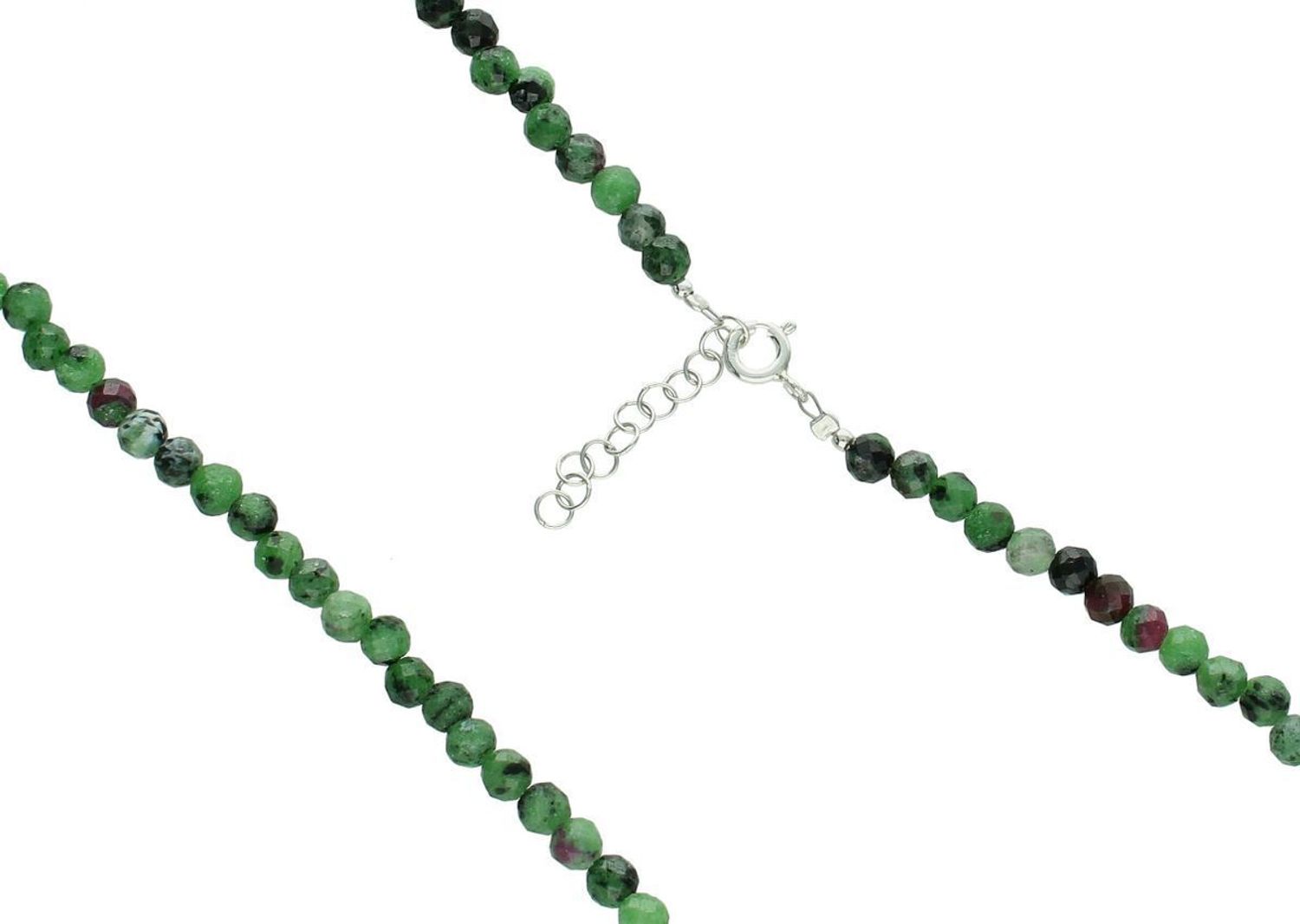 Naszyjnik damski srebrny 925 z naturalnym zoisytem i rubinem. Długość 41 cm + 3 cm, kamienie 4 mm, waga 13 g. Elegancki, z charakterem – idealny jako prezent lub stylowy dodatek na co dzień.1.jpg