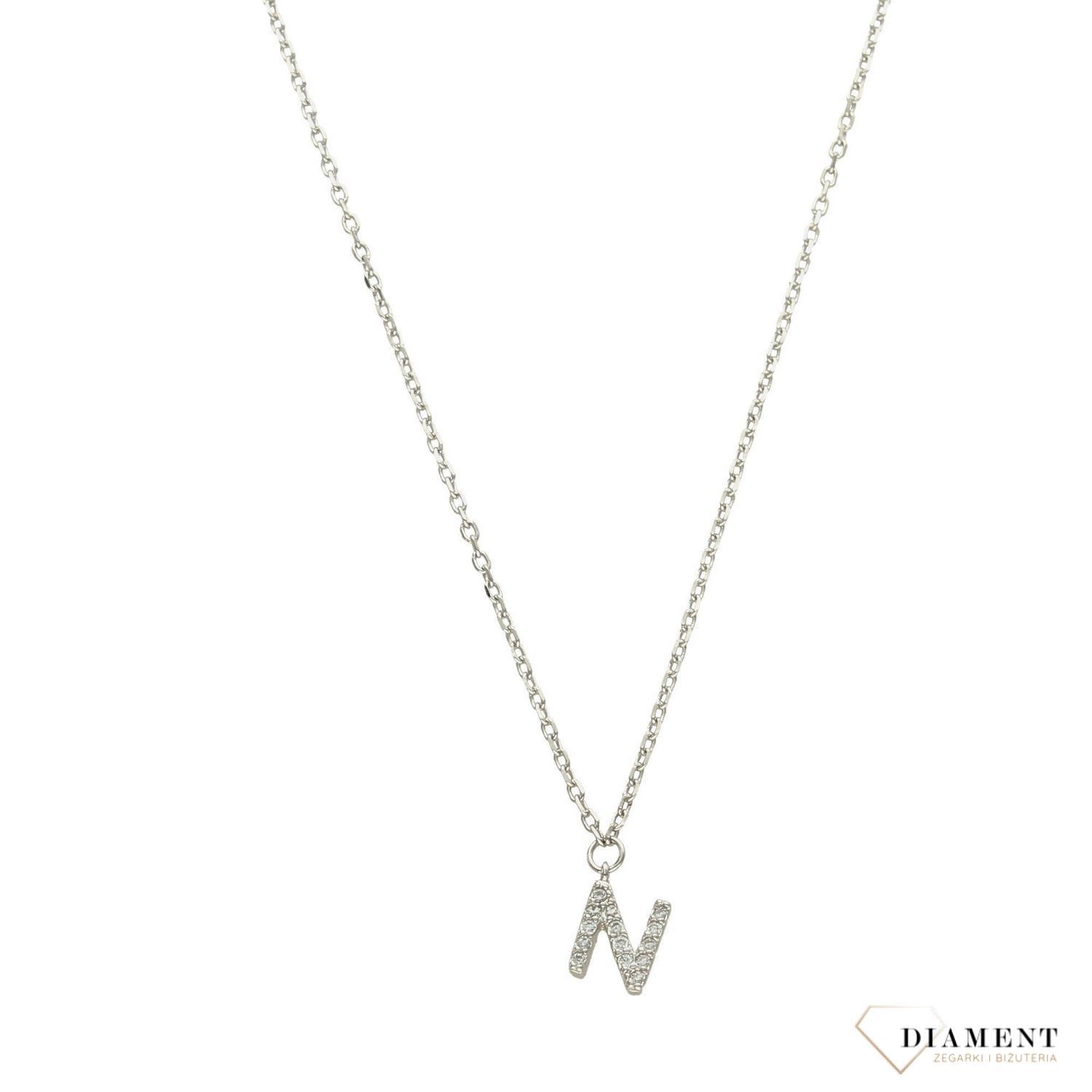 Srebrny naszyjnik z literką N i cyrkoniami. N DIA-NSZ-1318-925.jpg