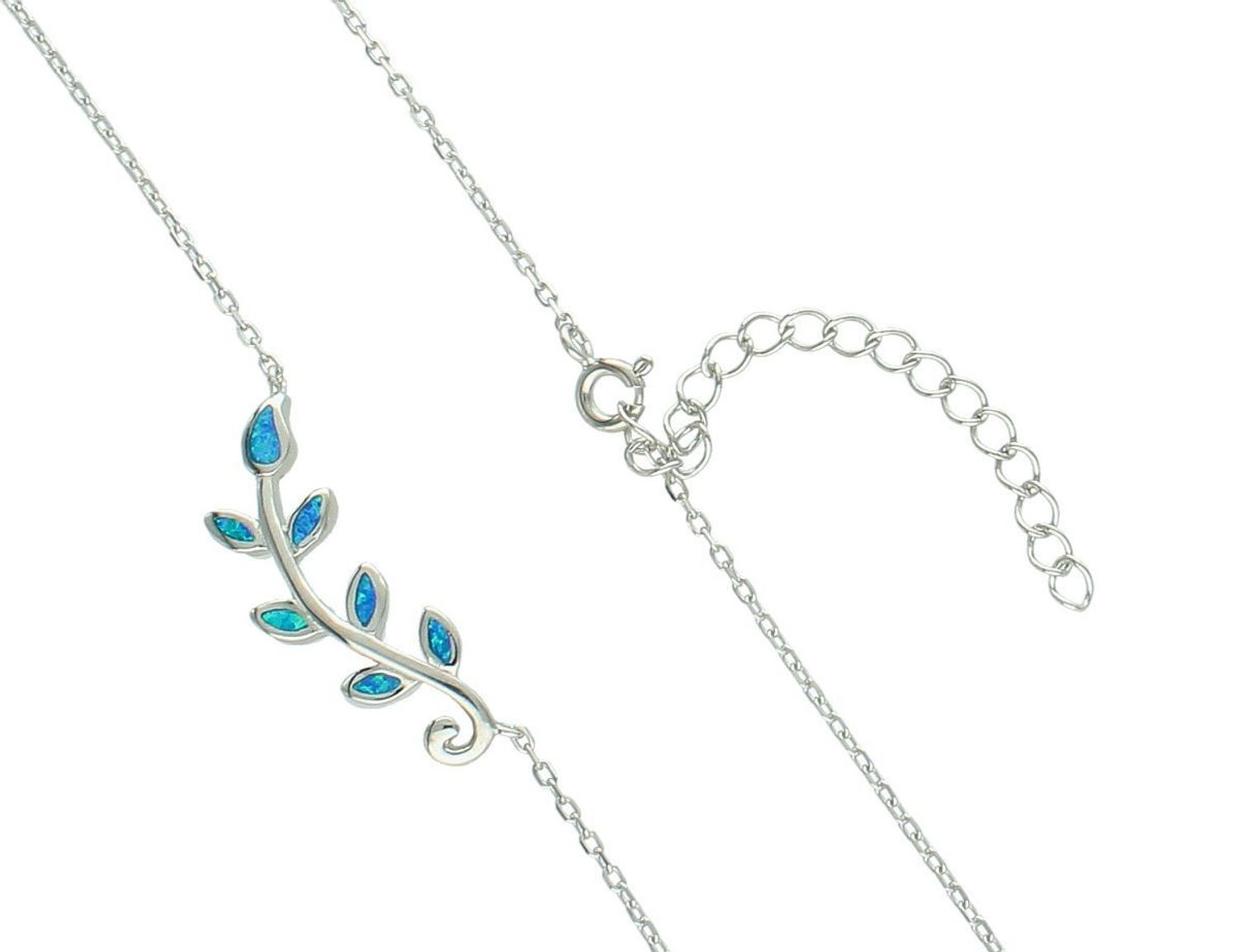 Delikatny naszyjnik damski ze srebra 925 DIA-NSZ-13186-925 z listkami i syntetycznym opalem. Długość regulowana 45–49 cm, zapięcie karabińczyk. Elegancja i blask na co dzień1.jpg