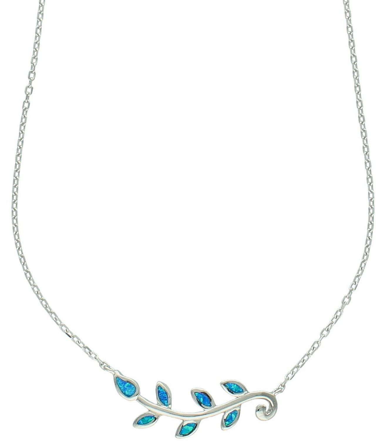 Delikatny naszyjnik damski ze srebra 925 DIA-NSZ-13186-925 z listkami i syntetycznym opalem. Długość regulowana 45–49 cm, zapięcie karabińczyk. Elegancja i blask na co dzień1.jpg