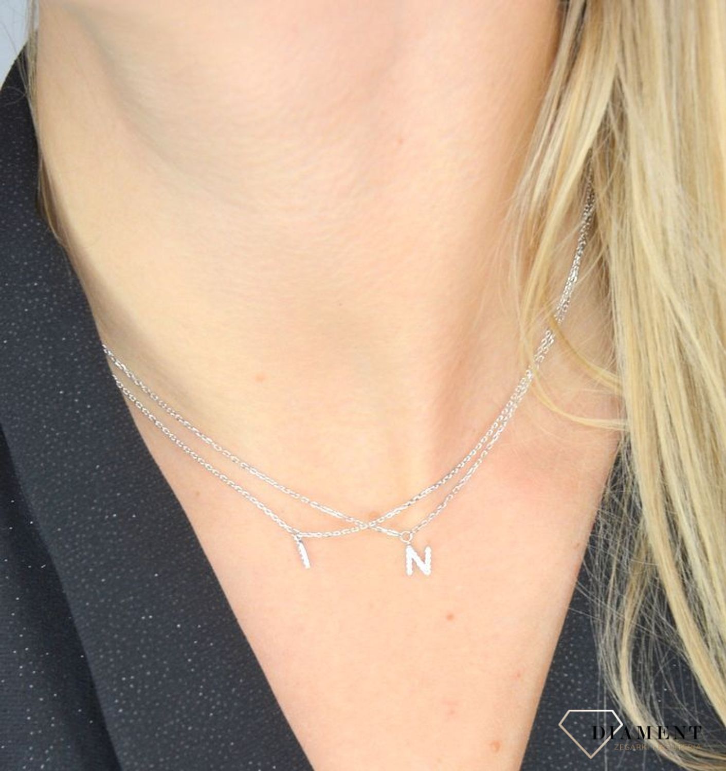 Srebrny naszyjnik z literką I i cyrkoniami DIA-NSZ-1319-925.jpg