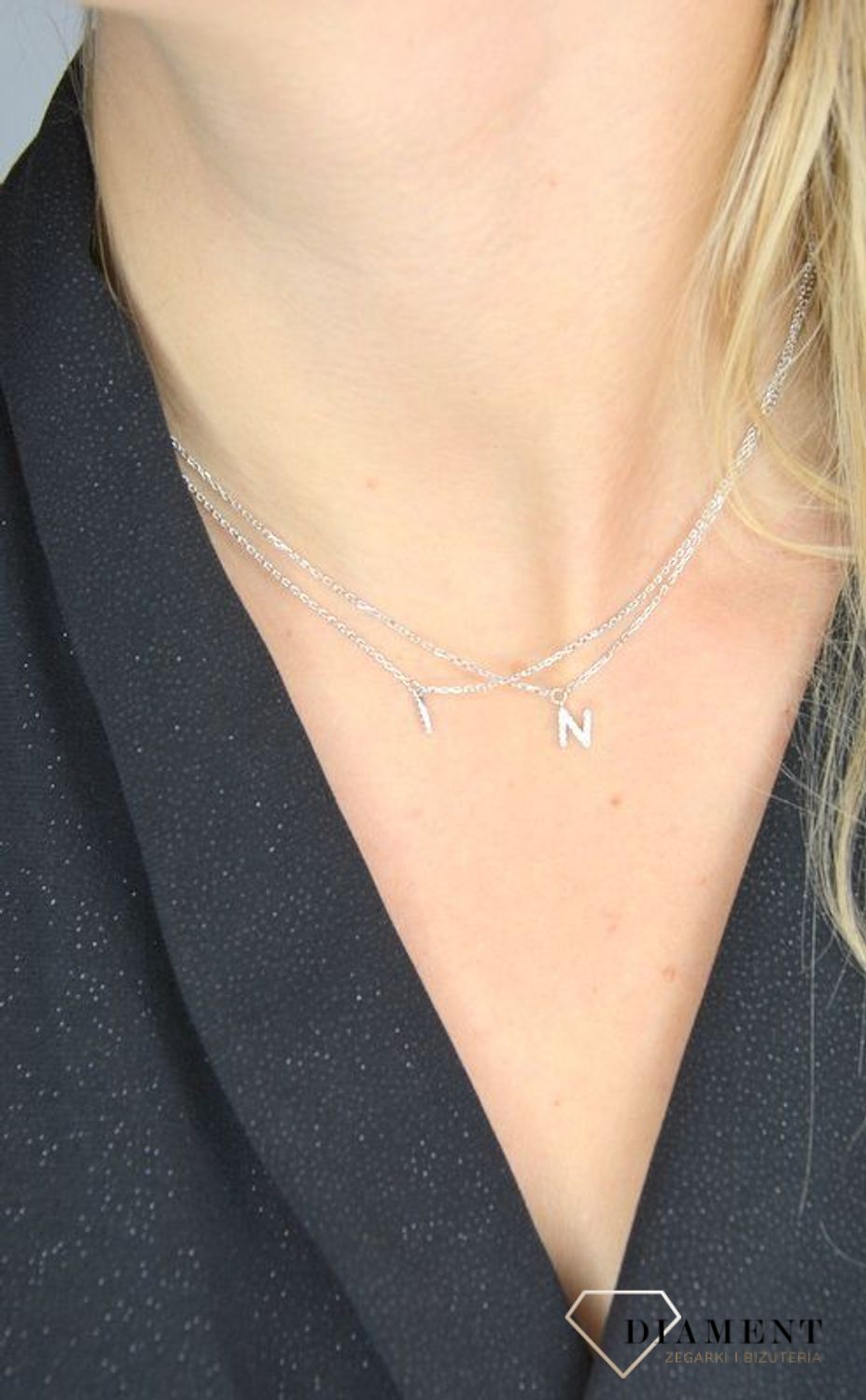 Srebrny naszyjnik z literką I i cyrkoniami DIA-NSZ-1319-925.jpg