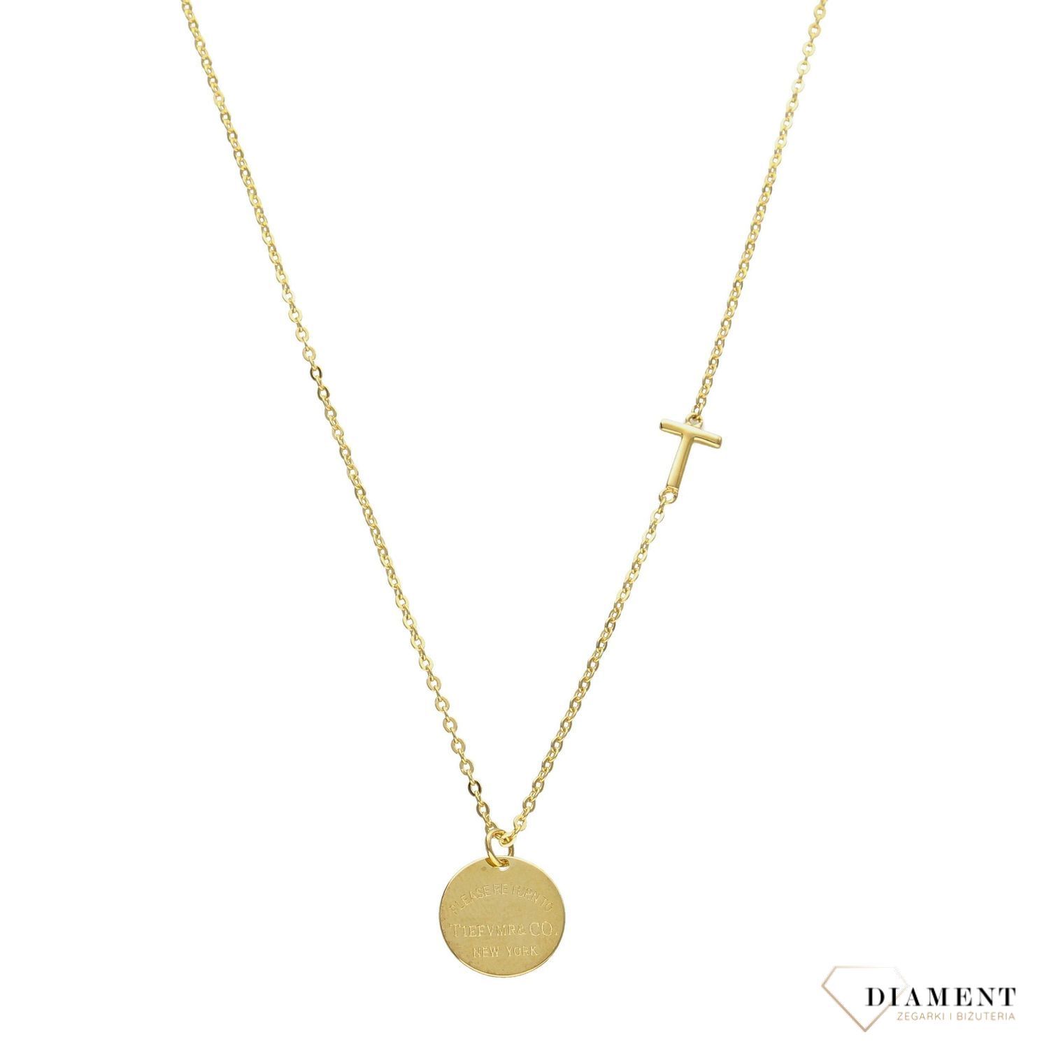 Naszyjnik srebrny pokryty złotem z literką T Tiefvmr&Co New York DIA-NSZ-1320-925.jpg