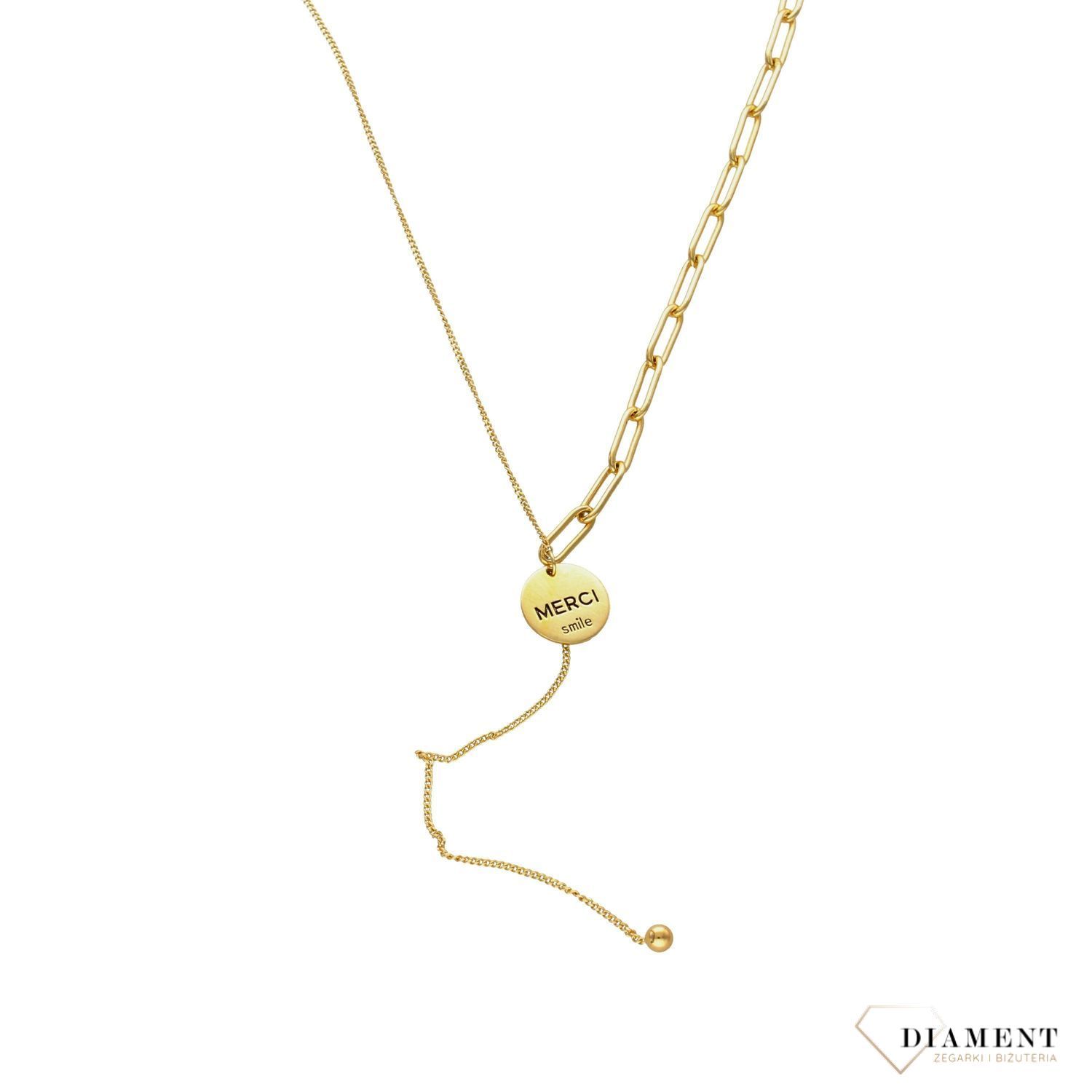 Srebrny naszyjnik pokryty złotem 'MERCI smile' DIA-NSZ-1321-925.jpg