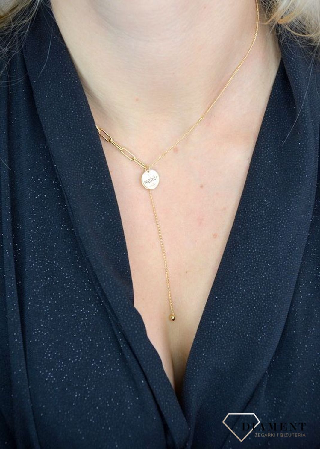 Srebrny naszyjnik pokryty złotem 'MERCI smile' DIA-NSZ-1321-925.jpg