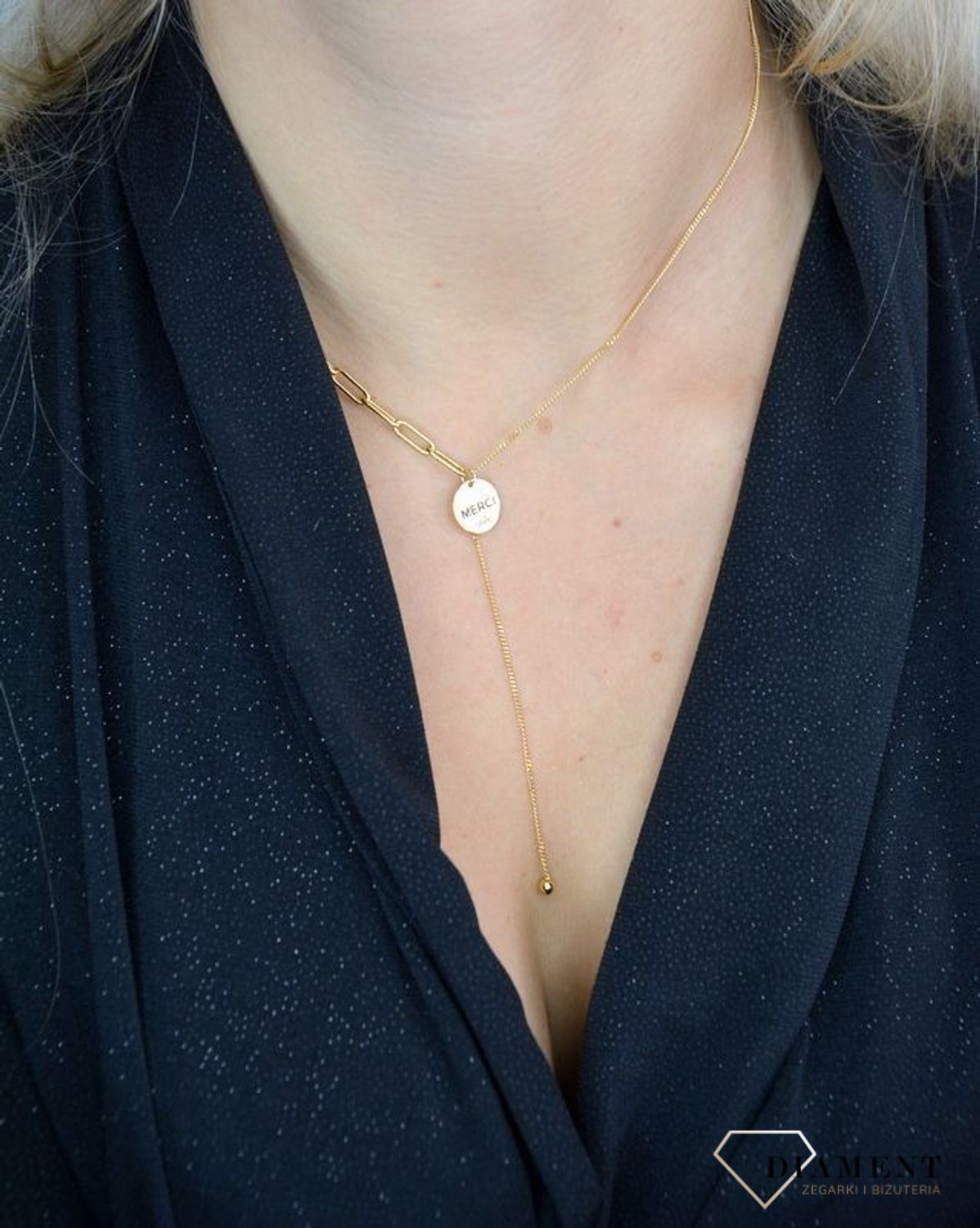 Srebrny naszyjnik pokryty złotem 'MERCI smile' DIA-NSZ-1321-925.jpg