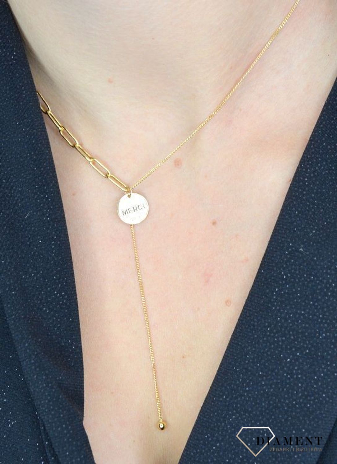 Srebrny naszyjnik pokryty złotem 'MERCI smile' DIA-NSZ-1321-925.jpg