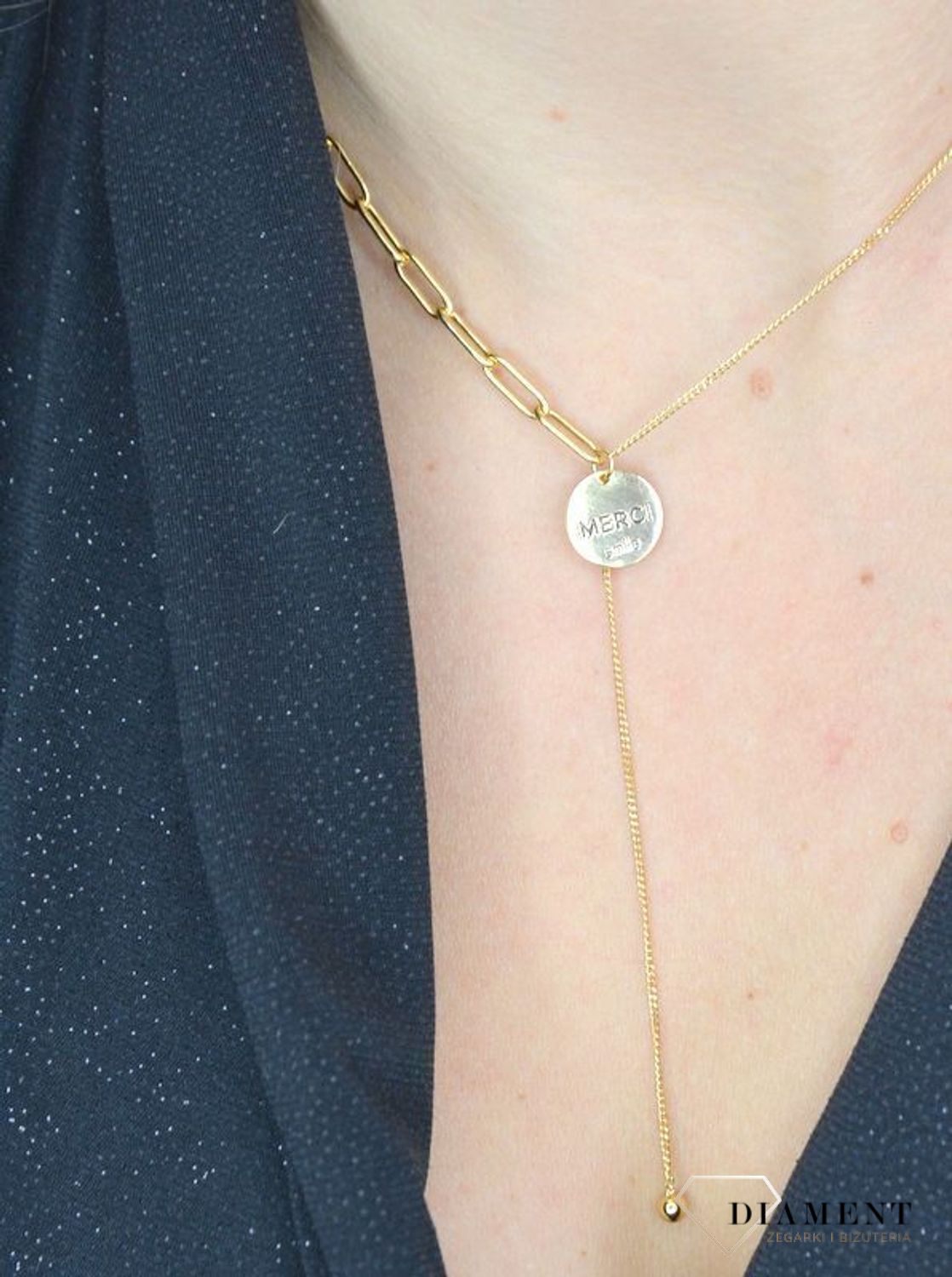 Srebrny naszyjnik pokryty złotem 'MERCI smile' DIA-NSZ-1321-925.jpg