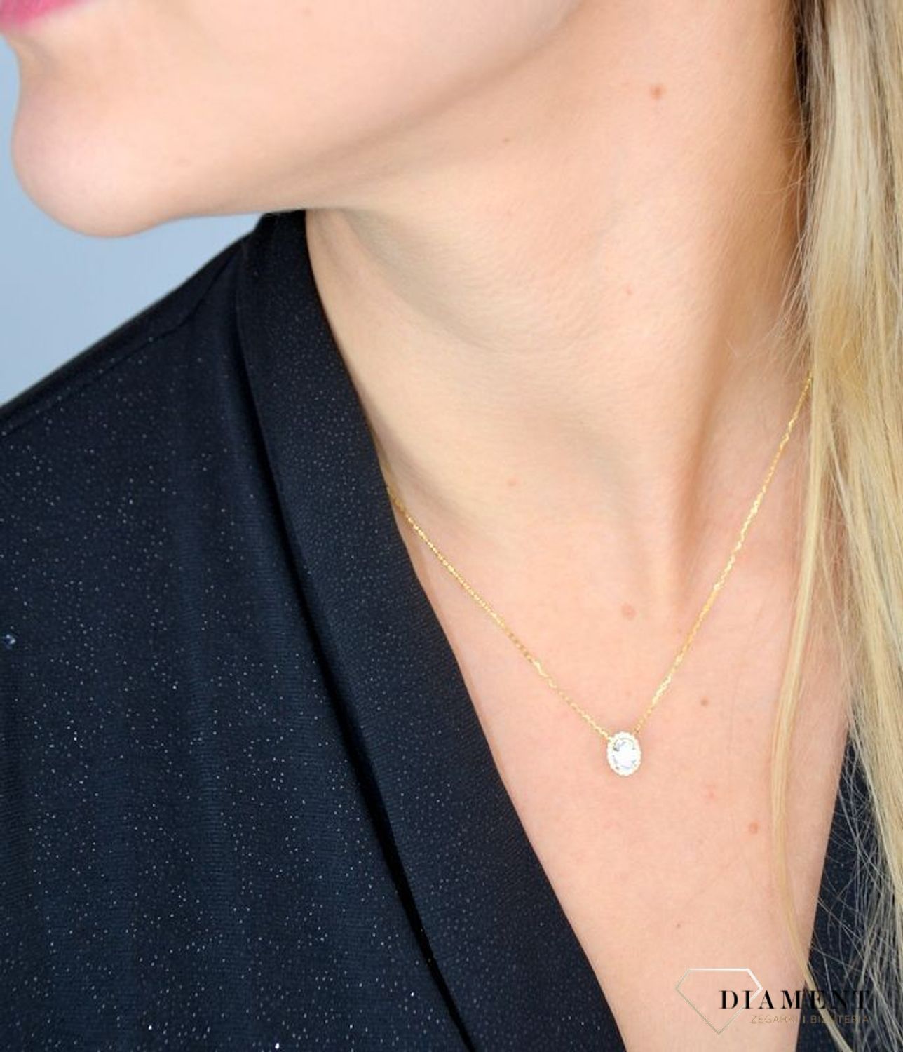 Naszyjnik srebrny pokryty złotem 'Owalna cyrkonia' DIA-NSZ-1322K-925.jpg