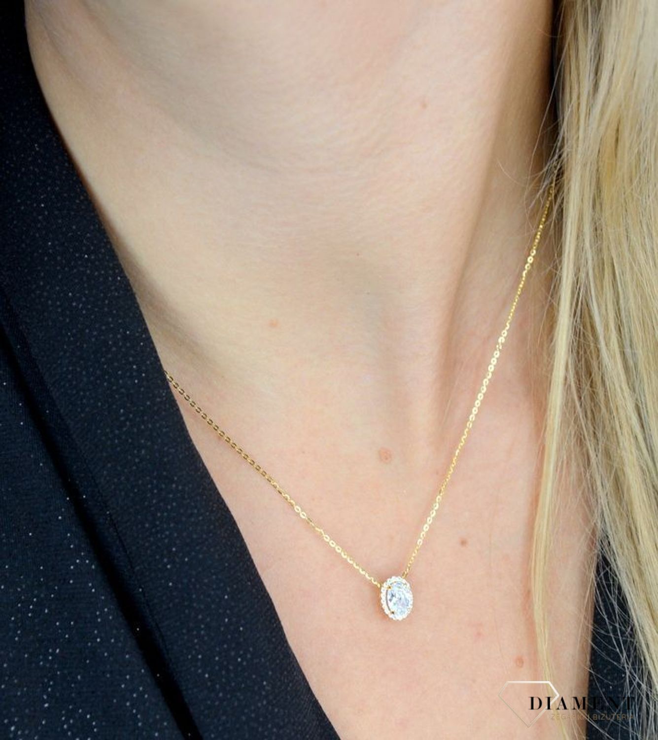 Naszyjnik srebrny pokryty złotem 'Owalna cyrkonia' DIA-NSZ-1322K-925.jpg