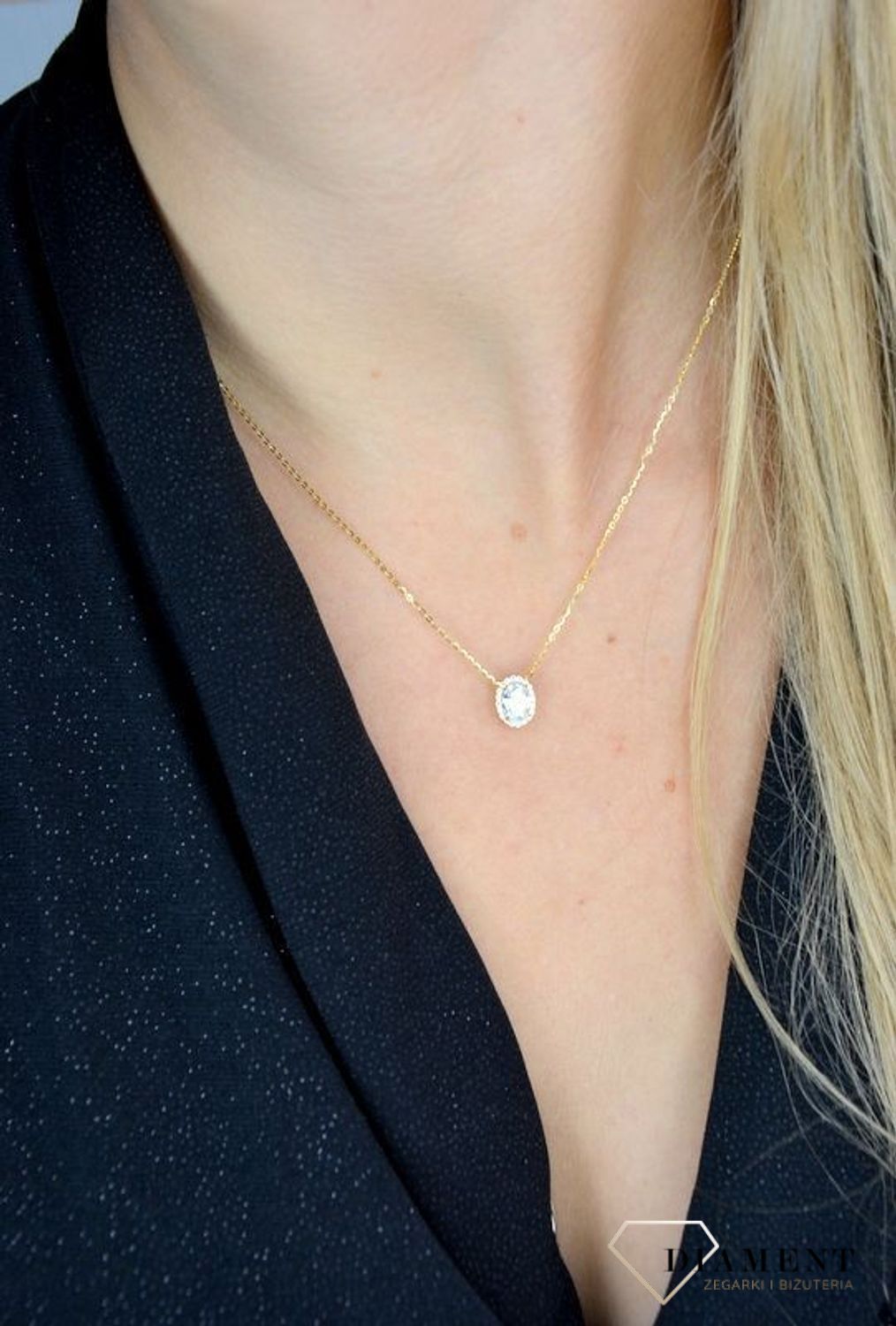 Naszyjnik srebrny pokryty złotem 'Owalna cyrkonia' DIA-NSZ-1322K-925.jpg
