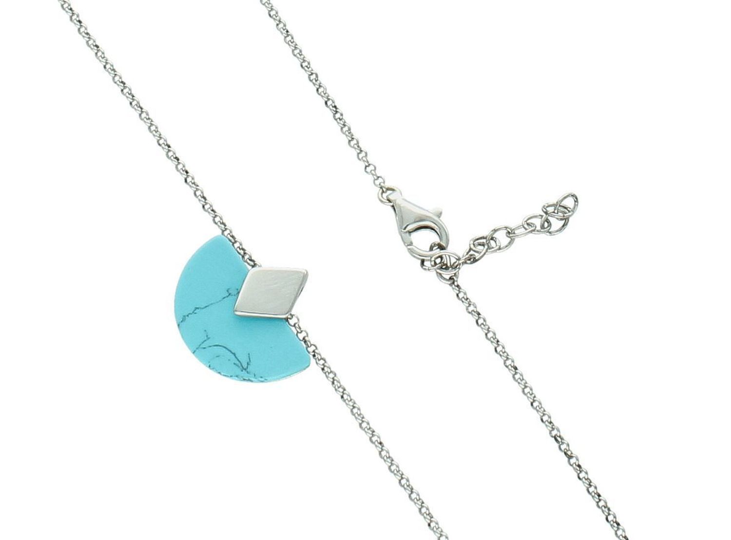 Damski naszyjnik ze srebra próby 925 z zawieszką z turkusem. Długość 42 + 3 cm, waga 3,30 g. Model DZN238TURR – elegancki dodatek z naturalnym akcentem.1.jpg