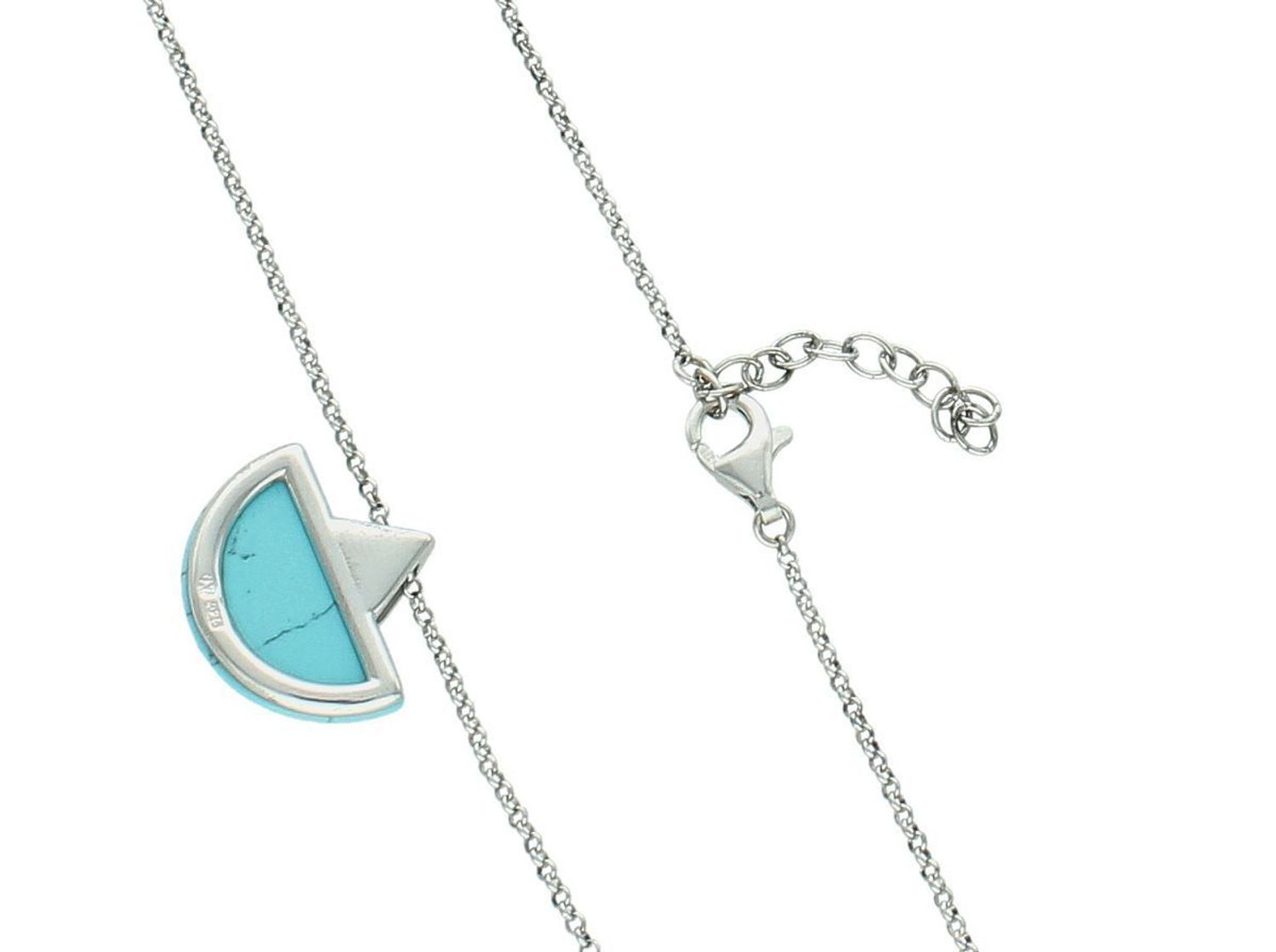 Damski naszyjnik ze srebra próby 925 z zawieszką z turkusem. Długość 42 + 3 cm, waga 3,30 g. Model DZN238TURR – elegancki dodatek z naturalnym akcentem.1.jpg