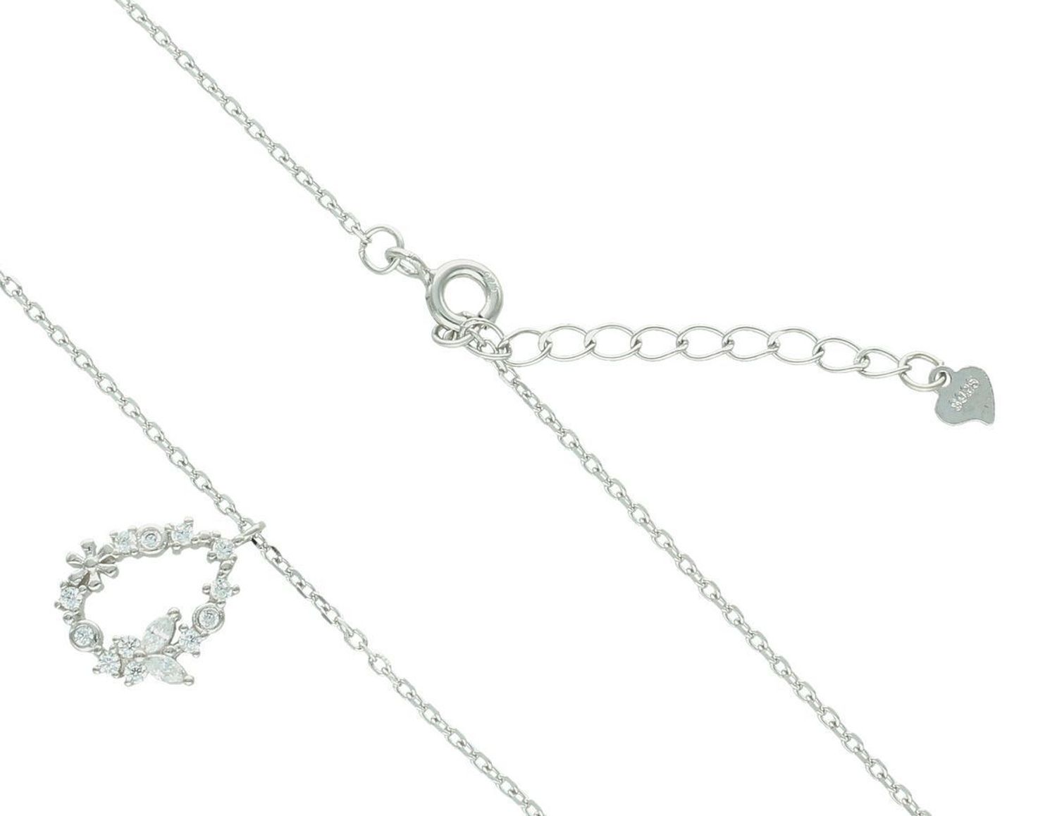 Naszyjnik srebrny DIA-NSZ-13362-925 z zawieszką w kształcie łezki i małym motylkiem, zdobiony cyrkoniami. Srebro próby 925, długość 42 + 3 cm, zawieszka 1,3 × 1,0 cm, splot ankier1.jpg