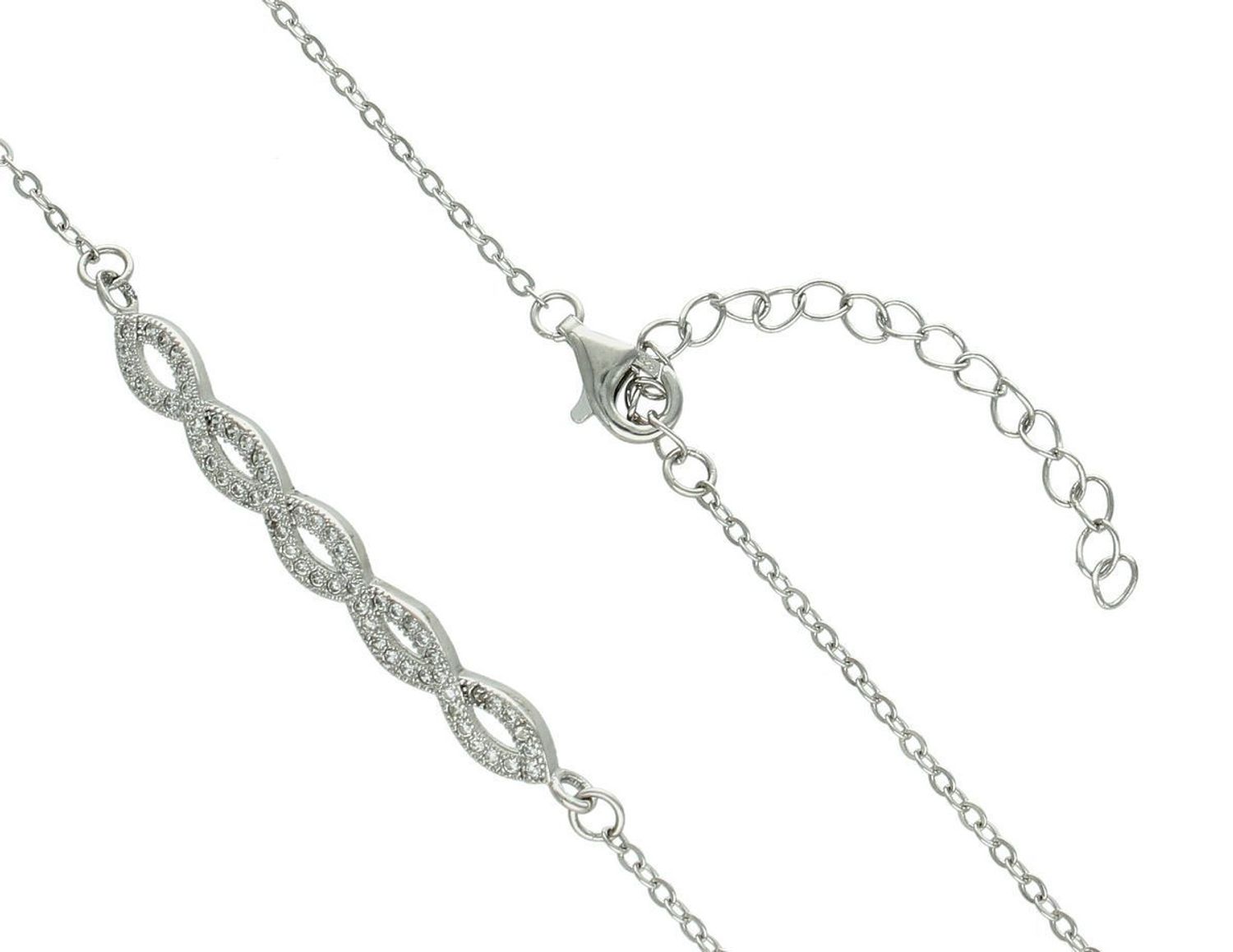 Naszyjnik damski srebrny próby 925 z zawieszką montowaną poprzecznie, zdobioną cyrkoniami. Model DIA-NSZ-13488-925, długość 41 cm + 4 cm, element ozdobny 4,0 cm x 4 mm, waga 2,91 g. 1.jpg