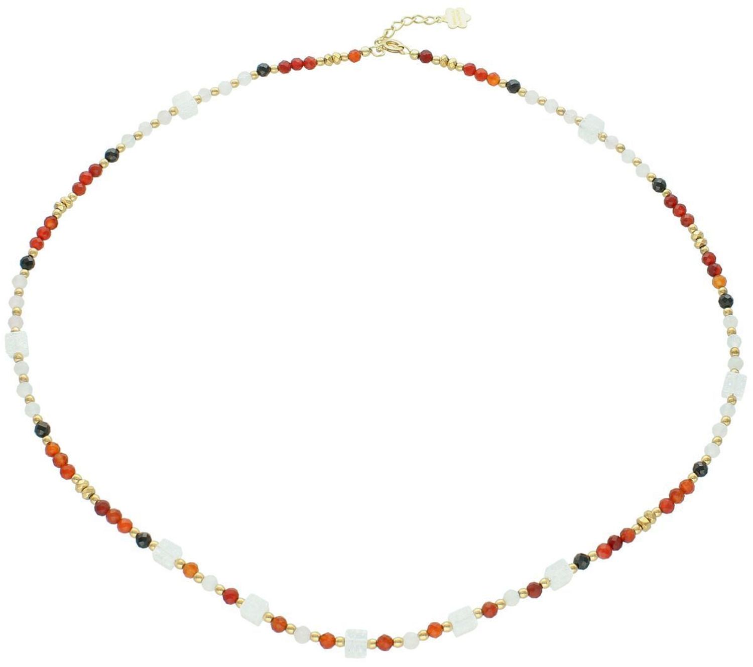 Pozłacany naszyjnik srebrny 925 z kamieniami naturalnymi kryształ górski, agat i kwarc różowy. Długość 45+3 cm, zapięcie na karabińczyk.1.jpg