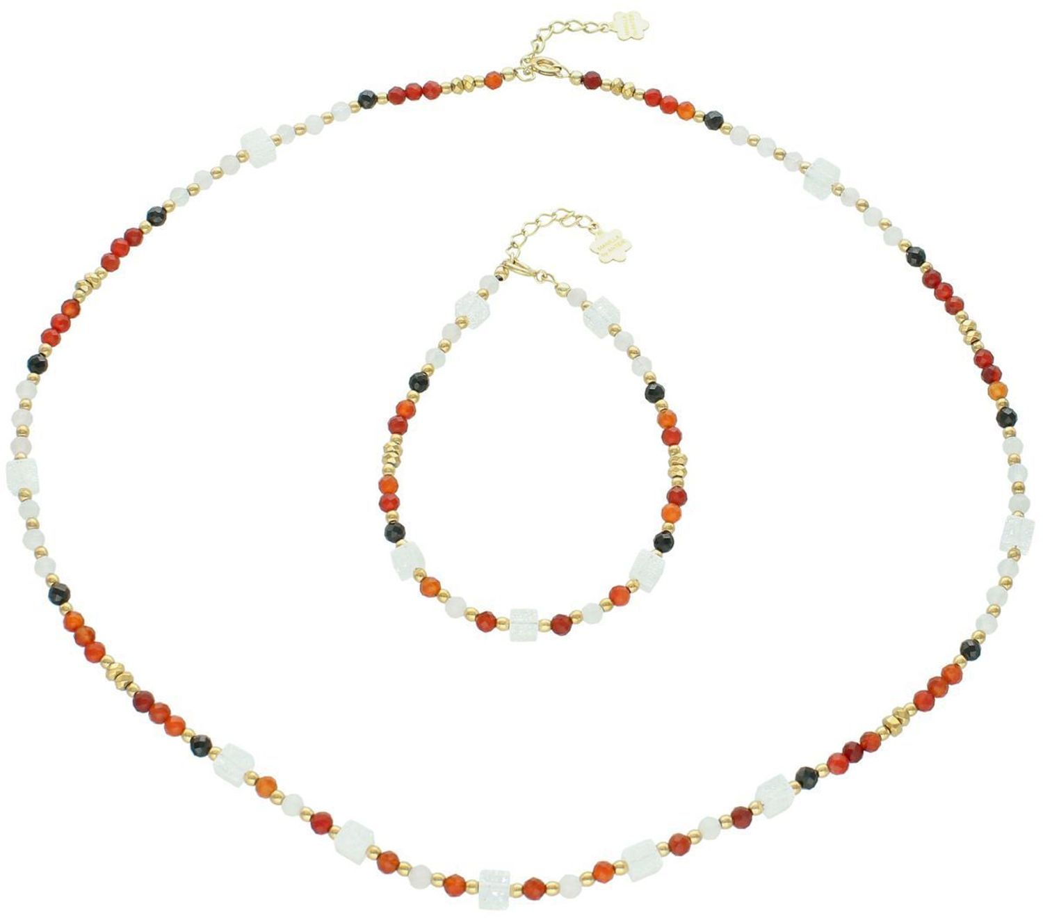 Pozłacany naszyjnik srebrny 925 z kamieniami naturalnymi kryształ górski, agat i kwarc różowy. Długość 45+3 cm, zapięcie na karabińczyk.1.jpg