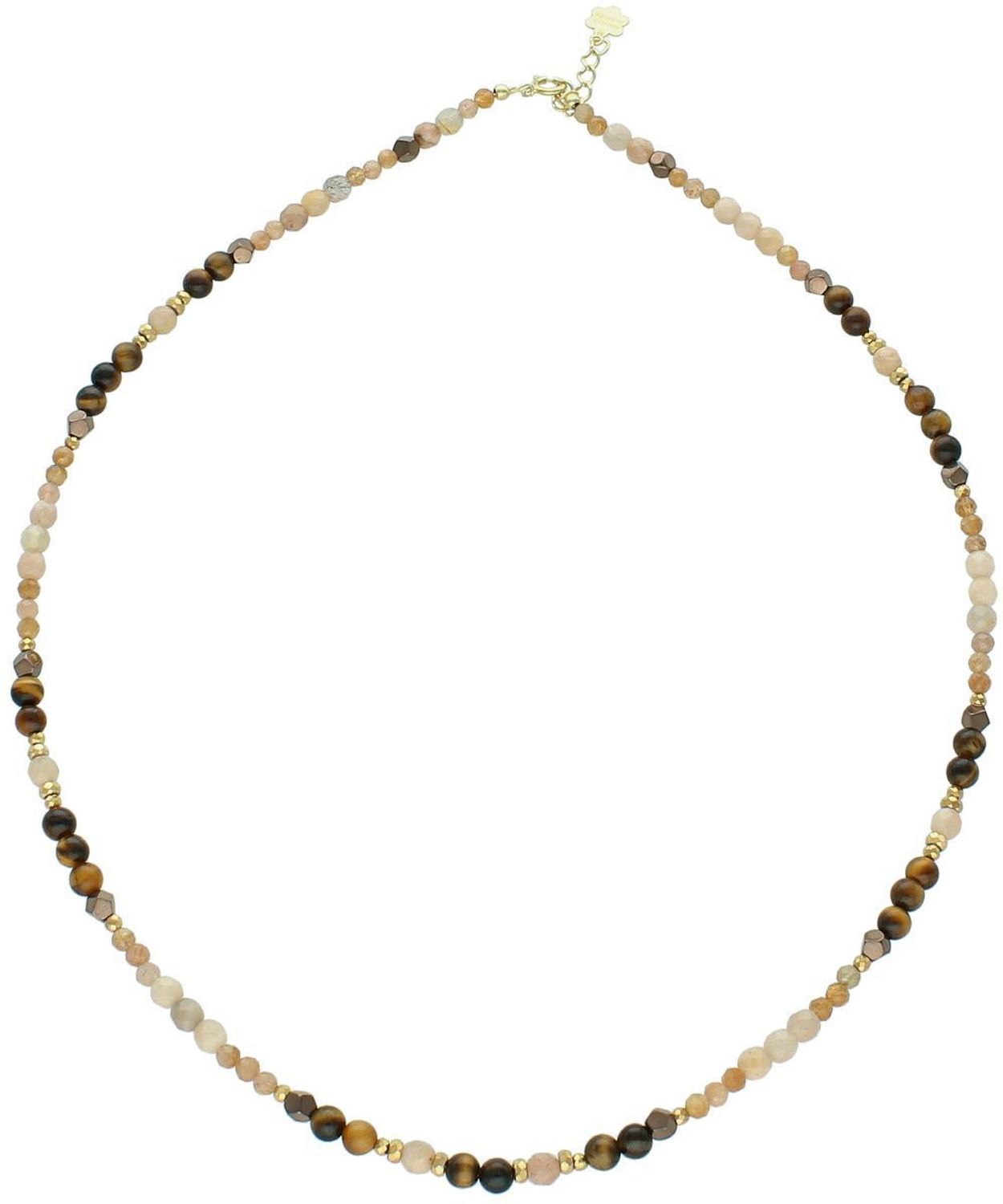 Srebrny naszyjnik 925 z kamieniem słonecznym i tygrysim okiem w beżowo-brązowych odcieniach. Długość 45+2 cm, naturalne kamienie 2–4 mm, zapięcie na karabińczyk.1.jpg