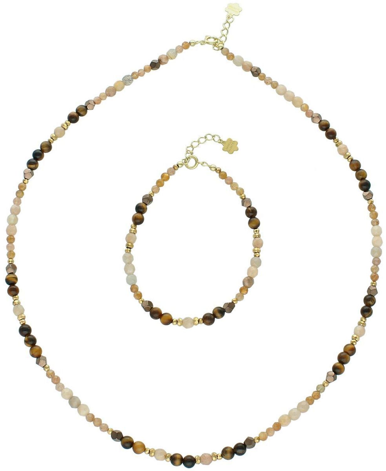 Srebrny naszyjnik 925 z kamieniem słonecznym i tygrysim okiem w beżowo-brązowych odcieniach. Długość 45+2 cm, naturalne kamienie 2–4 mm, zapięcie na karabińczyk.1.jpg