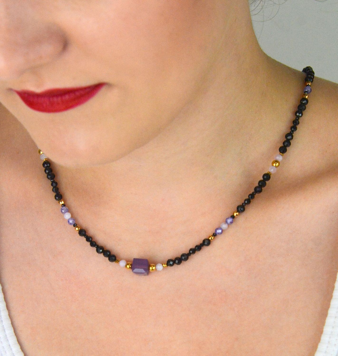 Naszyjnik damski srebrny z turmalinem, spinelem i kryształami Swarovskiego  DIA-NSZ-13510-925  Srebro 925  45 + 2 cm.jpg