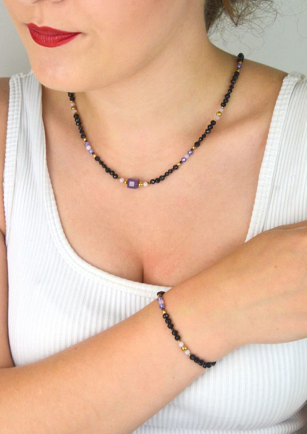 Naszyjnik damski srebrny z turmalinem, spinelem i kryształami Swarovskiego  DIA-NSZ-13510-925  Srebro 925  45 + 2 cm.jpg