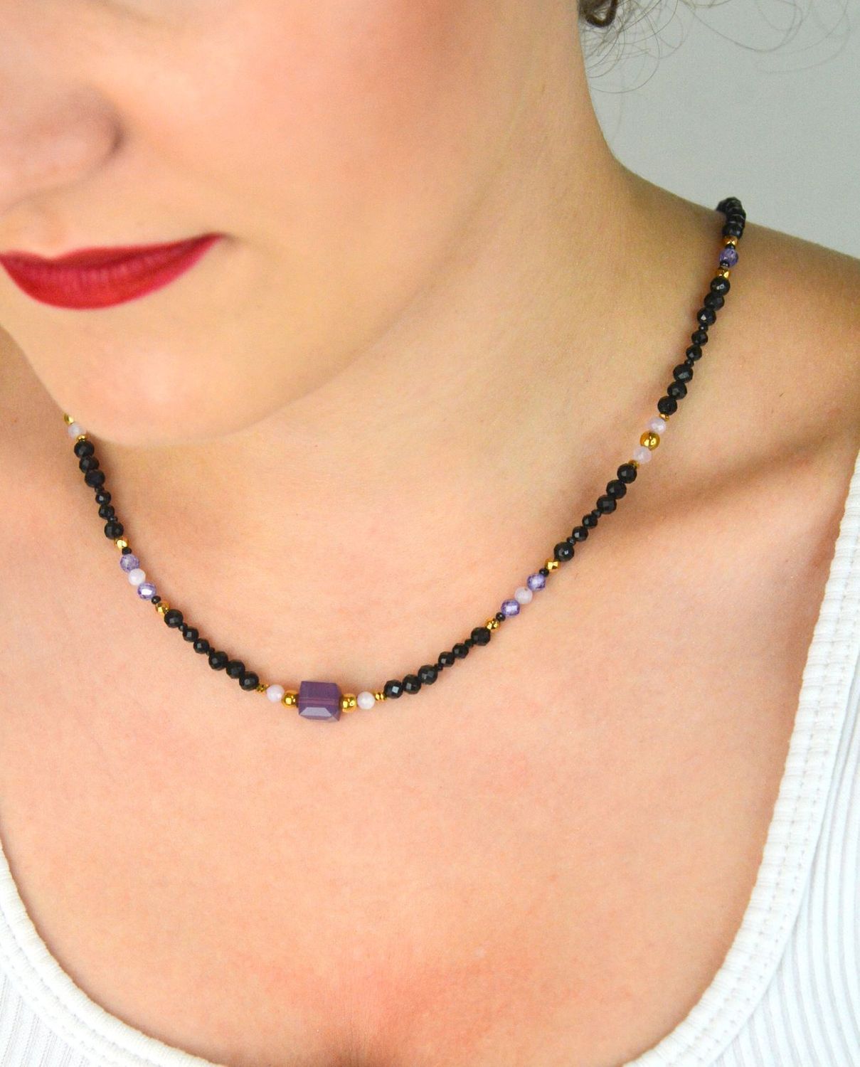 Naszyjnik damski srebrny z turmalinem, spinelem i kryształami Swarovskiego  DIA-NSZ-13510-925  Srebro 925  45 + 2 cm.jpg