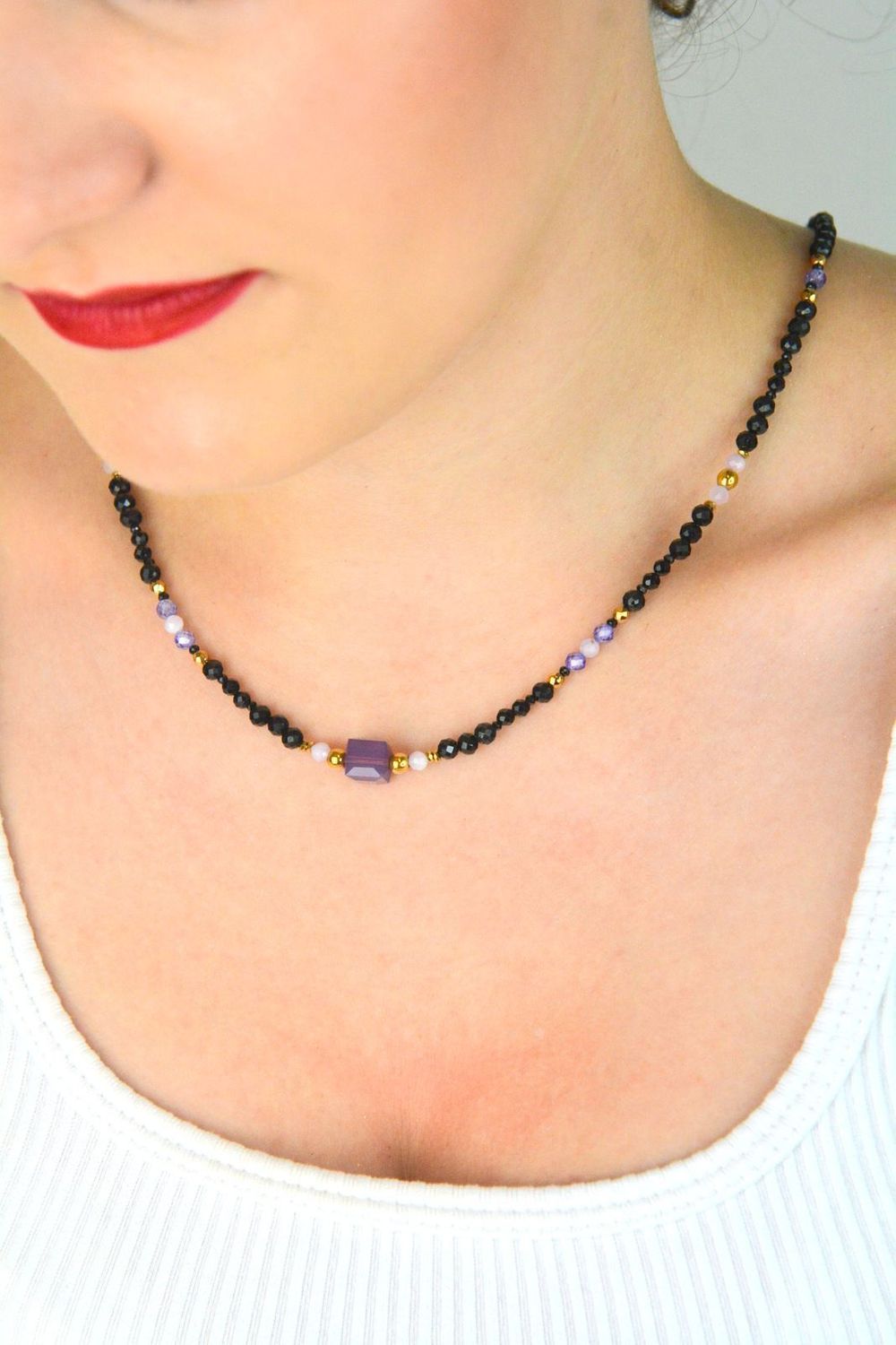 Naszyjnik damski srebrny z turmalinem, spinelem i kryształami Swarovskiego  DIA-NSZ-13510-925  Srebro 925  45 + 2 cm.jpg