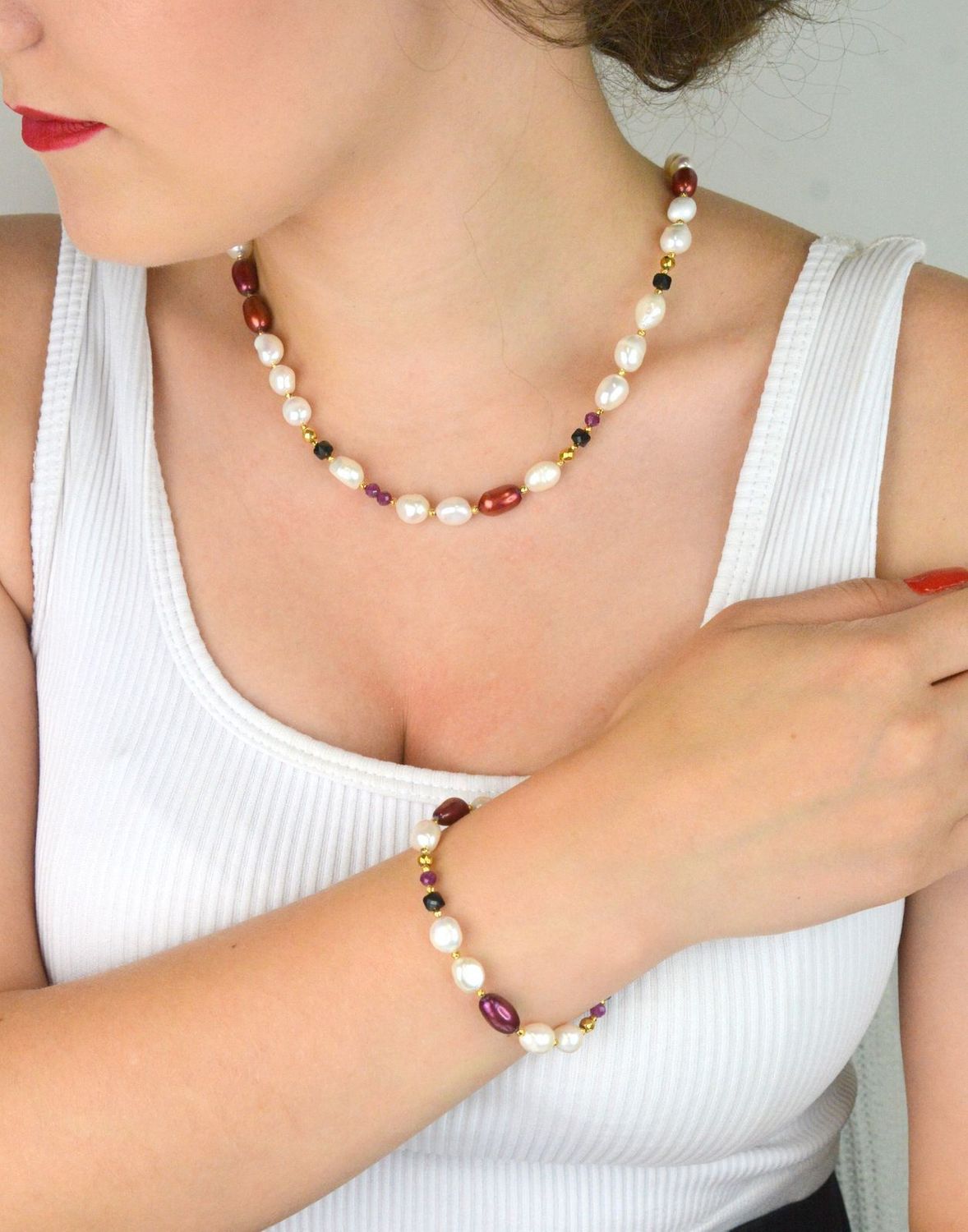 Naszyjnik damski srebrny z perłą, rubinem i turmalinem – naturalne kamienie  DIA-NSZ-13512-925,,,.jpg