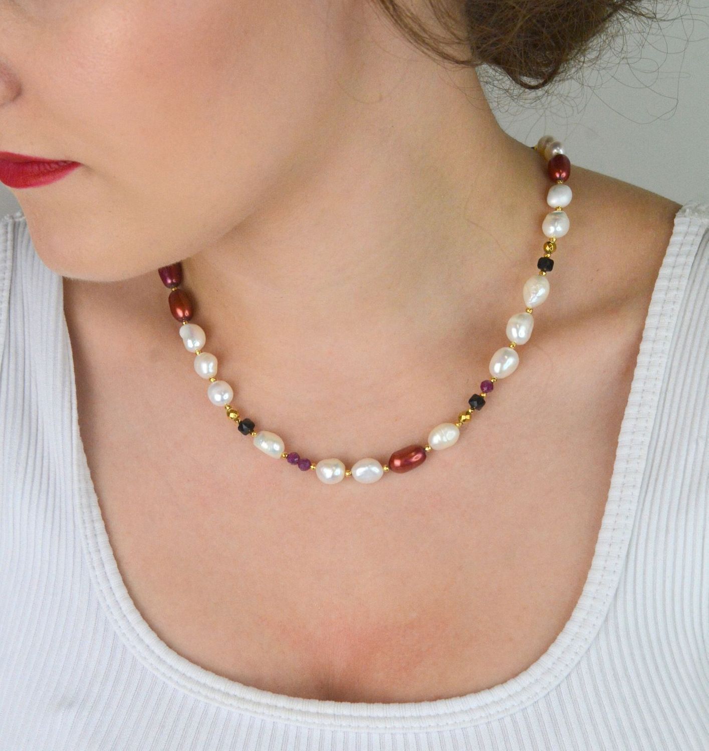 Naszyjnik damski srebrny z perłą, rubinem i turmalinem – naturalne kamienie  DIA-NSZ-13512-925,,,.jpg