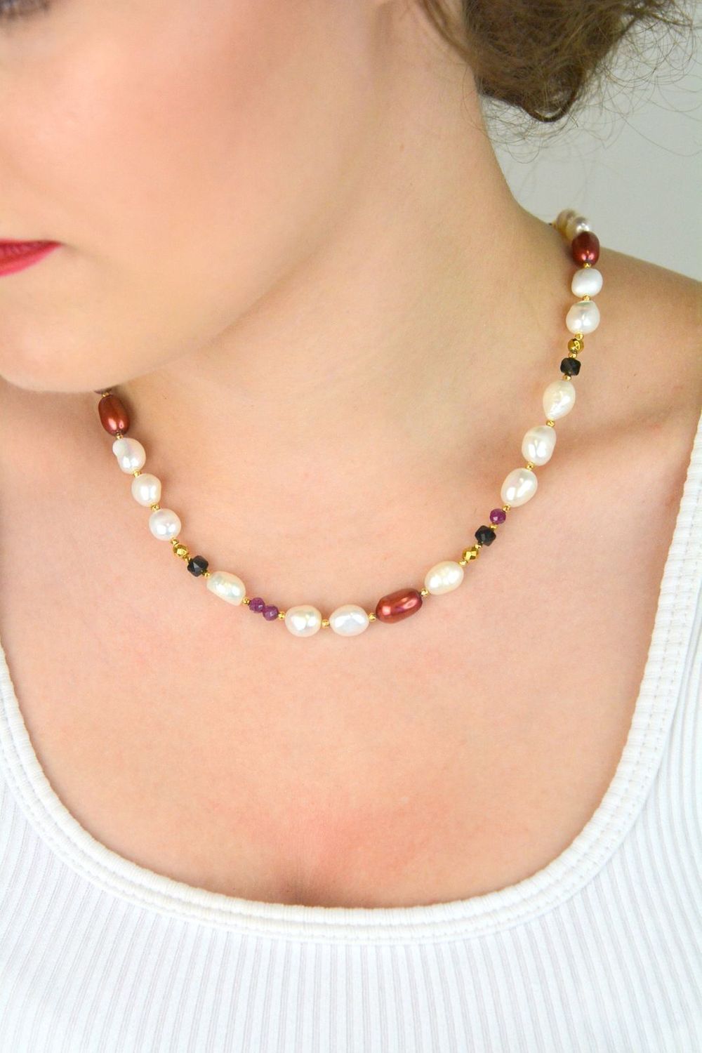 Naszyjnik damski srebrny z perłą, rubinem i turmalinem – naturalne kamienie  DIA-NSZ-13512-925,,,.jpg