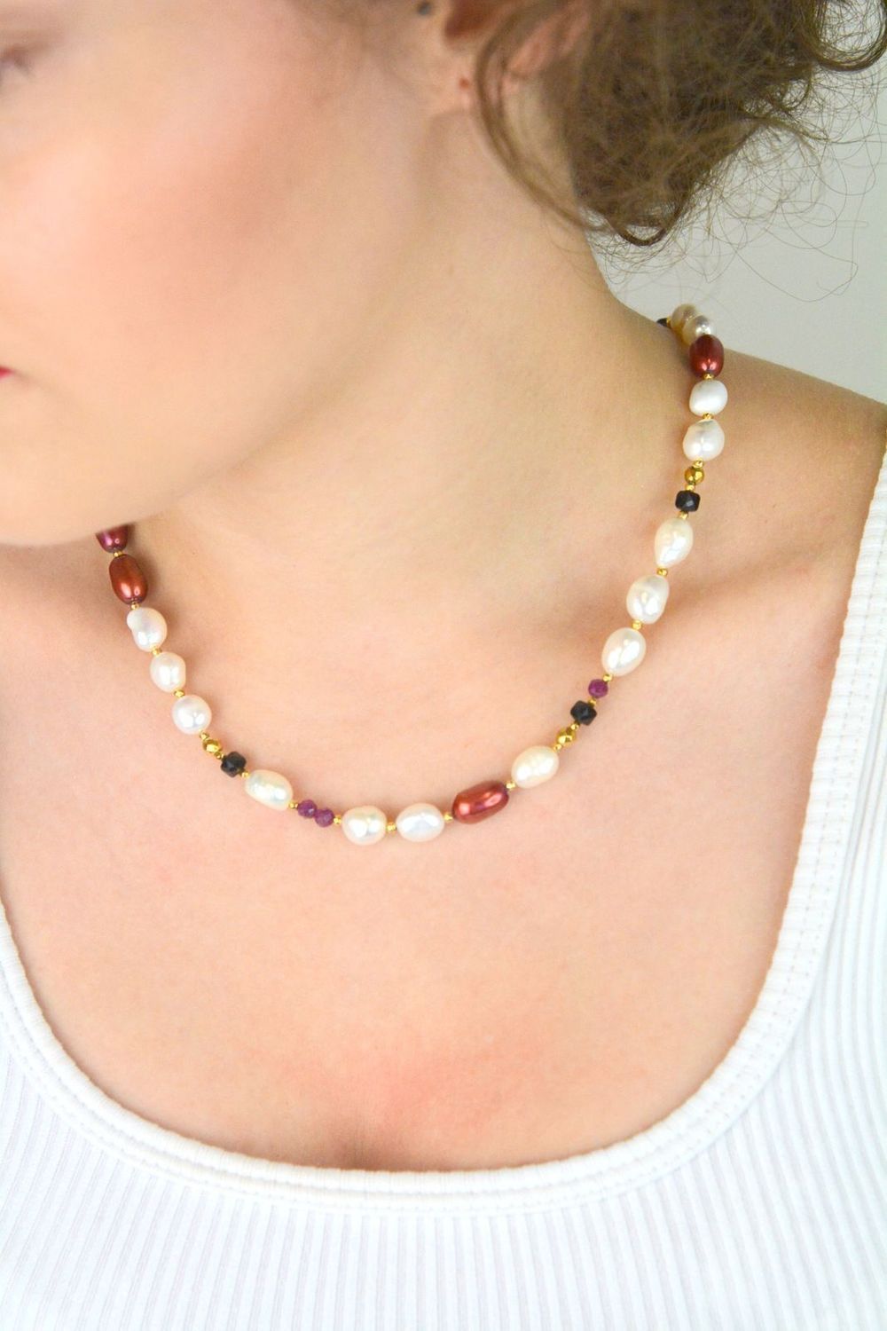 Naszyjnik damski srebrny z perłą, rubinem i turmalinem – naturalne kamienie  DIA-NSZ-13512-925,,,.jpg