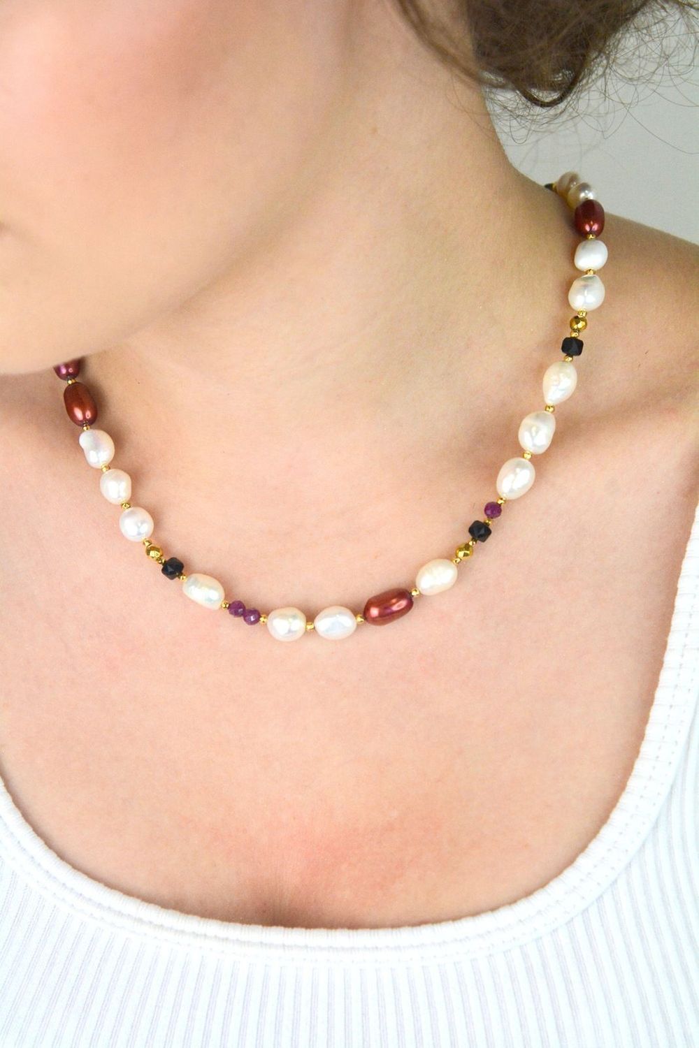 Naszyjnik damski srebrny z perłą, rubinem i turmalinem – naturalne kamienie  DIA-NSZ-13512-925,,,.jpg