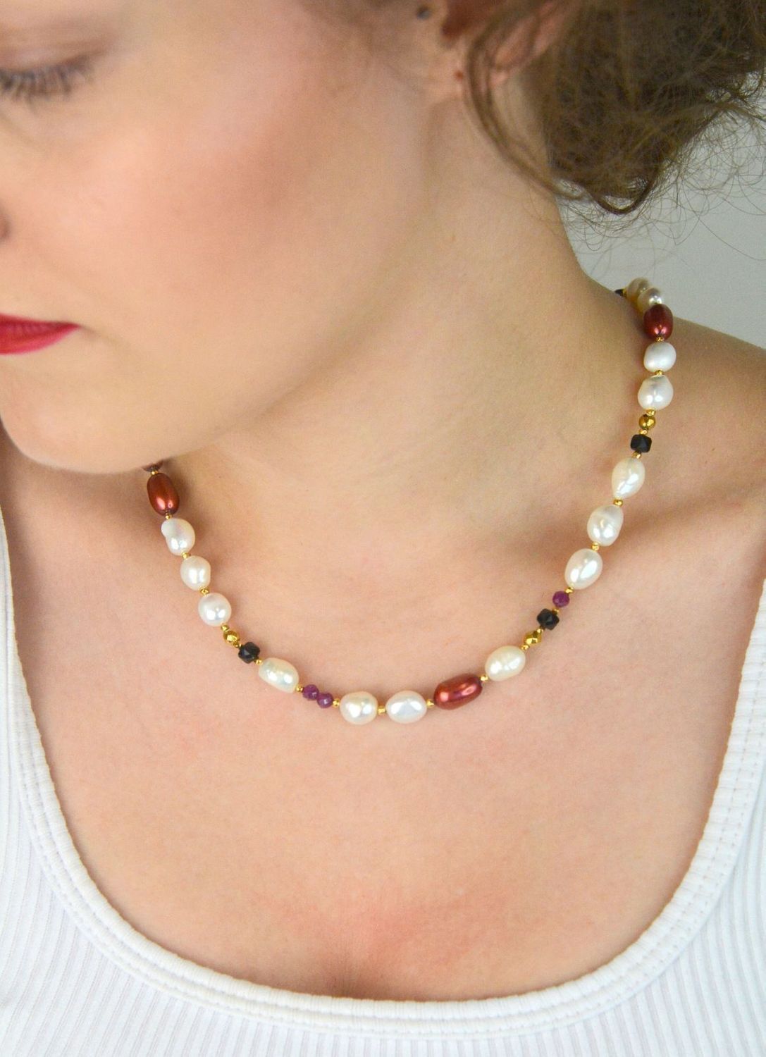 Naszyjnik damski srebrny z perłą, rubinem i turmalinem – naturalne kamienie  DIA-NSZ-13512-925,,,.jpg