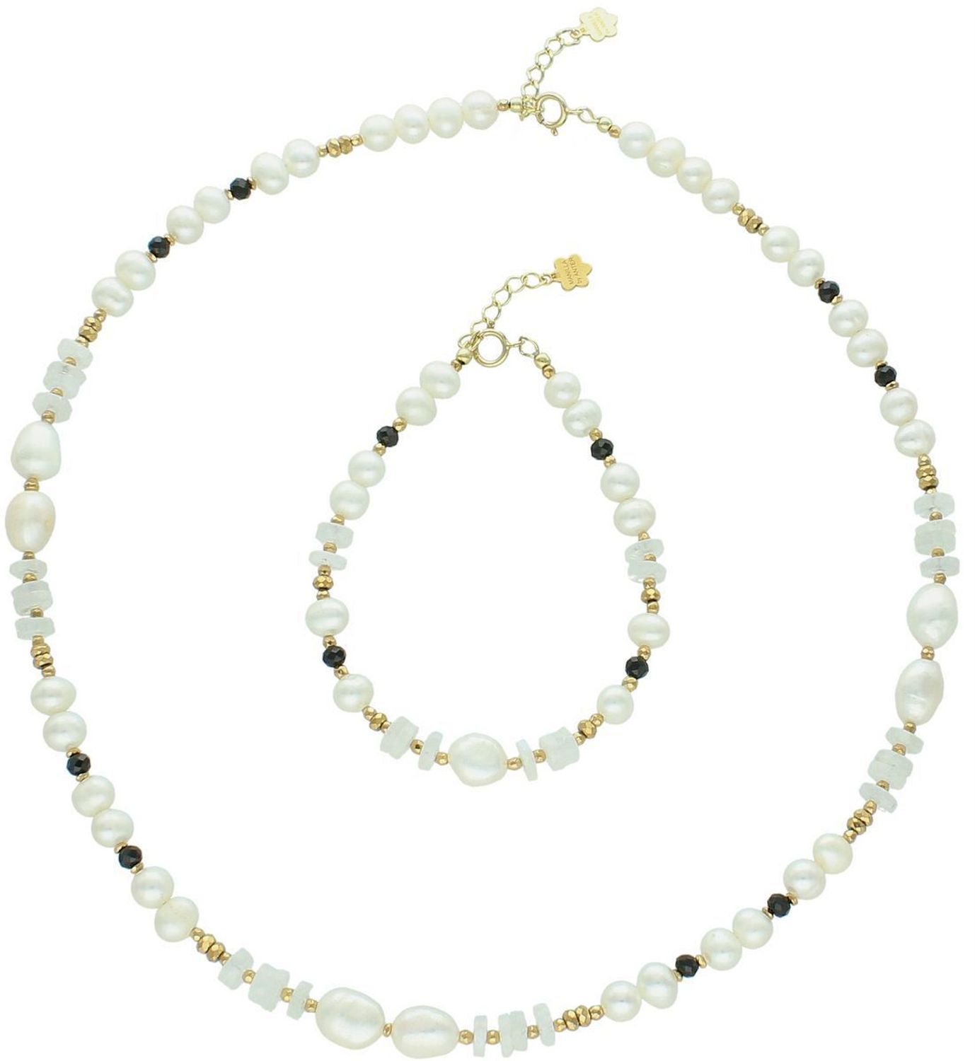 Naszyjnik damski srebrny pozłacany z perłą, kamieniem księżycowym i turmalinem  Kamienie naturalne  DIA-NSZ-13517-925  Srebro 925  45 + 2 cm.jpg