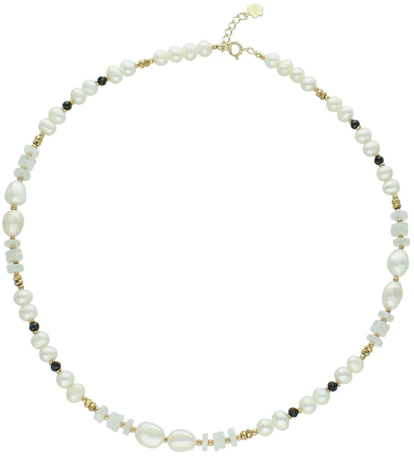 Naszyjnik damski srebrny pozłacany z perłą, kamieniem księżycowym i turmalinem  Kamienie naturalne  DIA-NSZ-13517-925  Srebro 925  45 + 2 cm.jpg