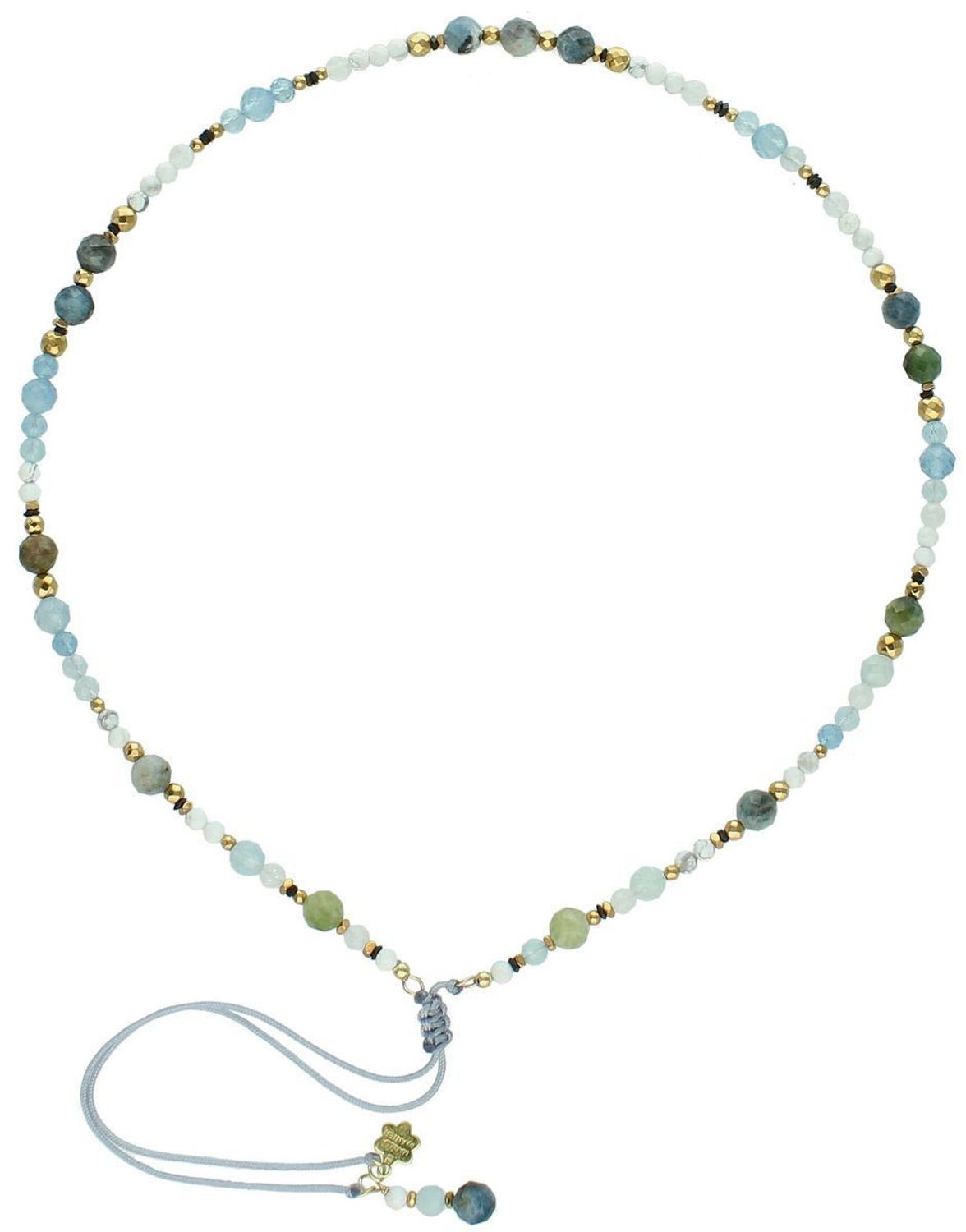 Naszyjnik damski srebrny z akwamarynem, labradorytem i koralem  Kamienie naturalne  Srebro 925  60 cm  Zapięcie ściągane.jpg