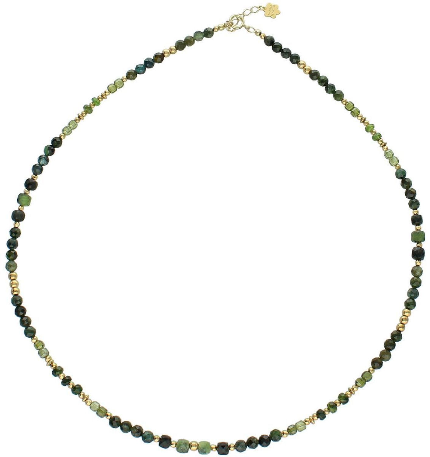 Naszyjnik damski srebrny pozłacany próby 925 z naturalnymi kamieniami nefryt i verdelit. Długość 45+3 cm, zapięcie na karabińczyk, waga 10,70 g.1.jpg