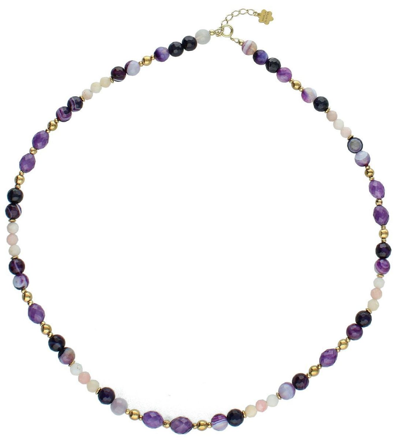 Elegancki naszyjnik damski ze srebra próby 925 z kamieniami naturalnymi agat, ametyst i opal. Długość 45 + 2 cm, zapięcie na karabińczyk, kamienie 8–3 mm.1.jpg