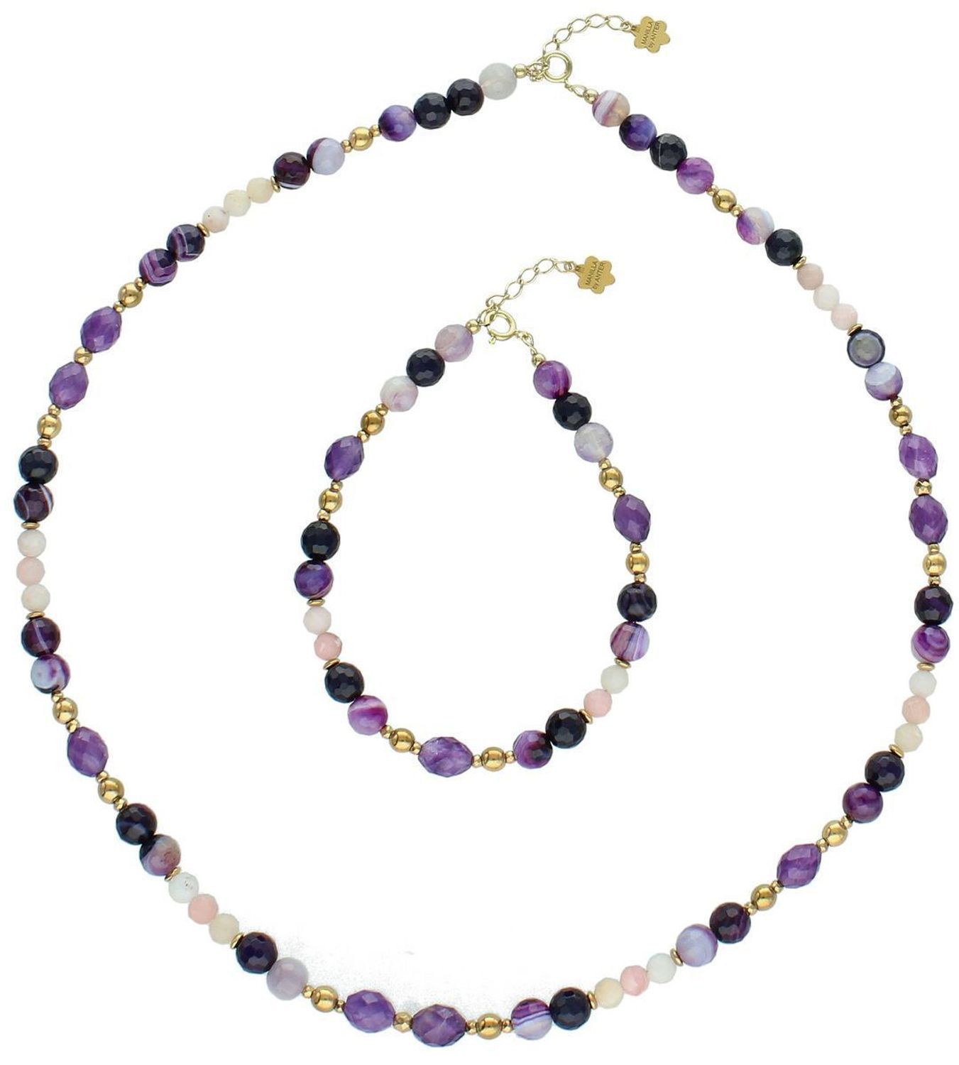 Elegancki naszyjnik damski ze srebra próby 925 z kamieniami naturalnymi agat, ametyst i opal. Długość 45 + 2 cm, zapięcie na karabińczyk, kamienie 8–3 mm.1.jpg