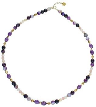 Elegancki naszyjnik damski ze srebra próby 925 z kamieniami naturalnymi agat, ametyst i opal. Długość 45 + 2 cm, zapięcie na karabińczyk, kamienie 8–3 mm.1.jpg