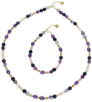 Elegancki naszyjnik damski ze srebra próby 925 z kamieniami naturalnymi agat, ametyst i opal. Długość 45 + 2 cm, zapięcie na karabińczyk, kamienie 8–3 mm.2.jpg
