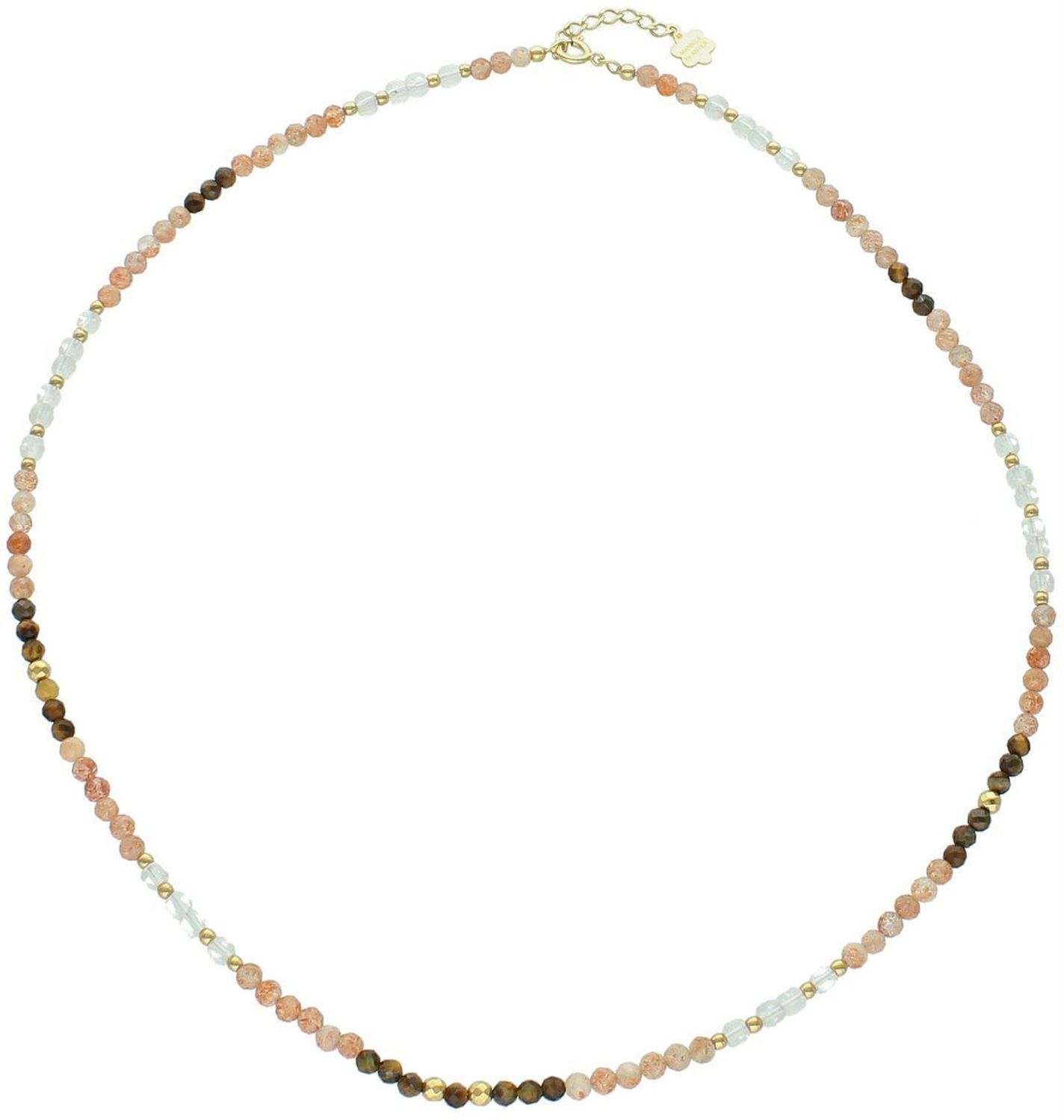 Damski naszyjnik srebrny próba 925 z naturalnymi kamieniami kamień słoneczny i tygrysie oko. Długość 45+2 cm, kamienie 3 mm, zapięcie na karabińczyk.1.jpg