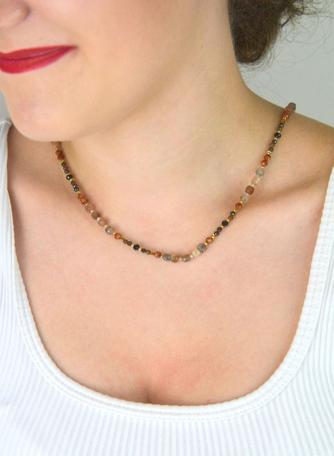 Naszyjnik damski srebrny pozłacany z kamieniem słonecznym, opalem i piaskiem pustyni  Naturalne kamienie  DIA-NSZ-13525-925  925.jpg