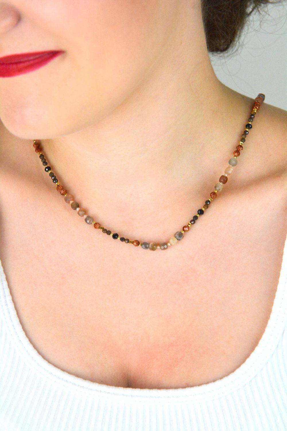 Naszyjnik damski srebrny pozłacany z kamieniem słonecznym, opalem i piaskiem pustyni  Naturalne kamienie  DIA-NSZ-13525-925  925.jpg