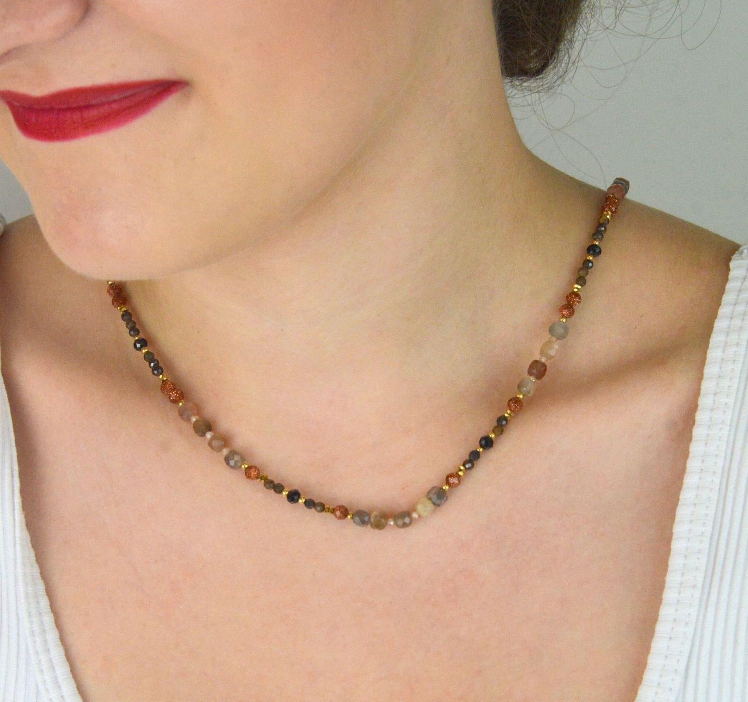 Naszyjnik damski srebrny pozłacany z kamieniem słonecznym, opalem i piaskiem pustyni  Naturalne kamienie  DIA-NSZ-13525-925  925.jpg